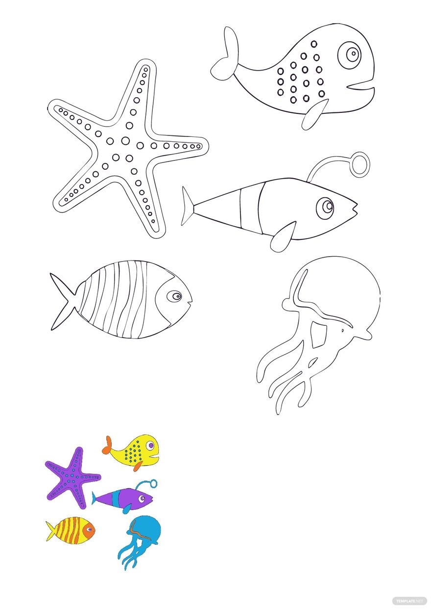 Sea Animals Coloring Pages In PDF Download Template