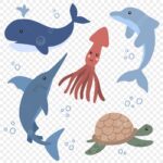 Sea Creatures White Transparent Cute Under The Sea Creature Element Printable Sticker Set Illustration In Hand Drawn Style Under The Sea Clipart Shark Dolphin PNG Image For Free Download
