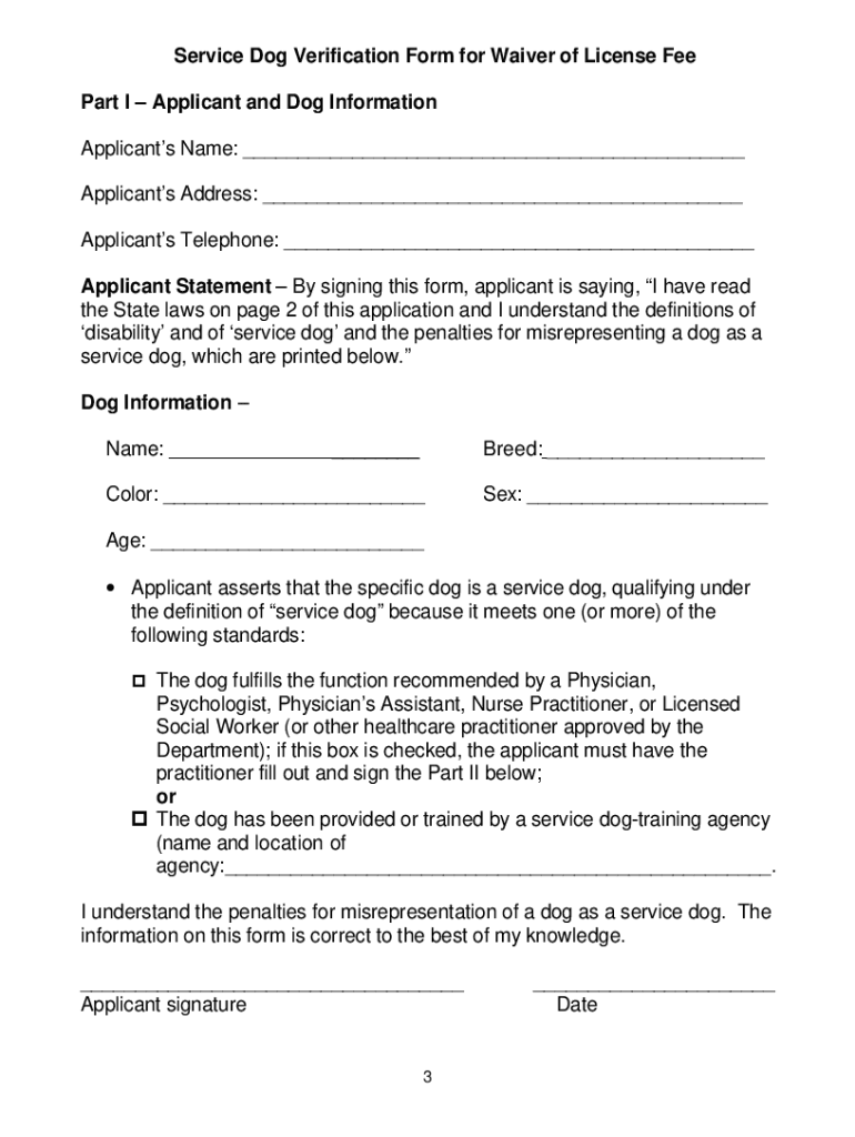 Service Dog Certification Download Fill Online Printable Fillable Blank PdfFiller Service Dog Certification Download Fill Online Printable Fillable Blank PdfFiller