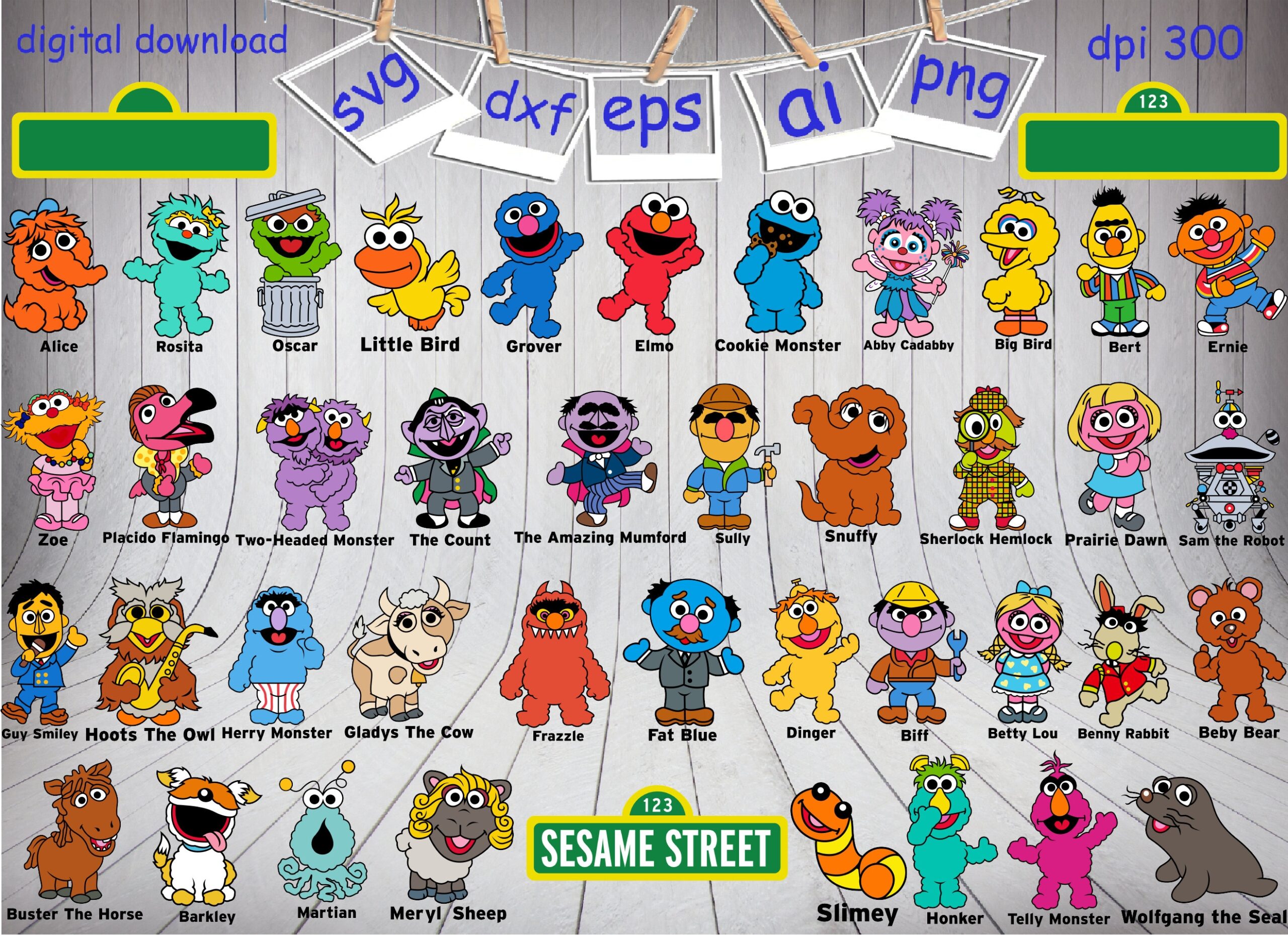 Sesame Street Characters Digital Download Etsy