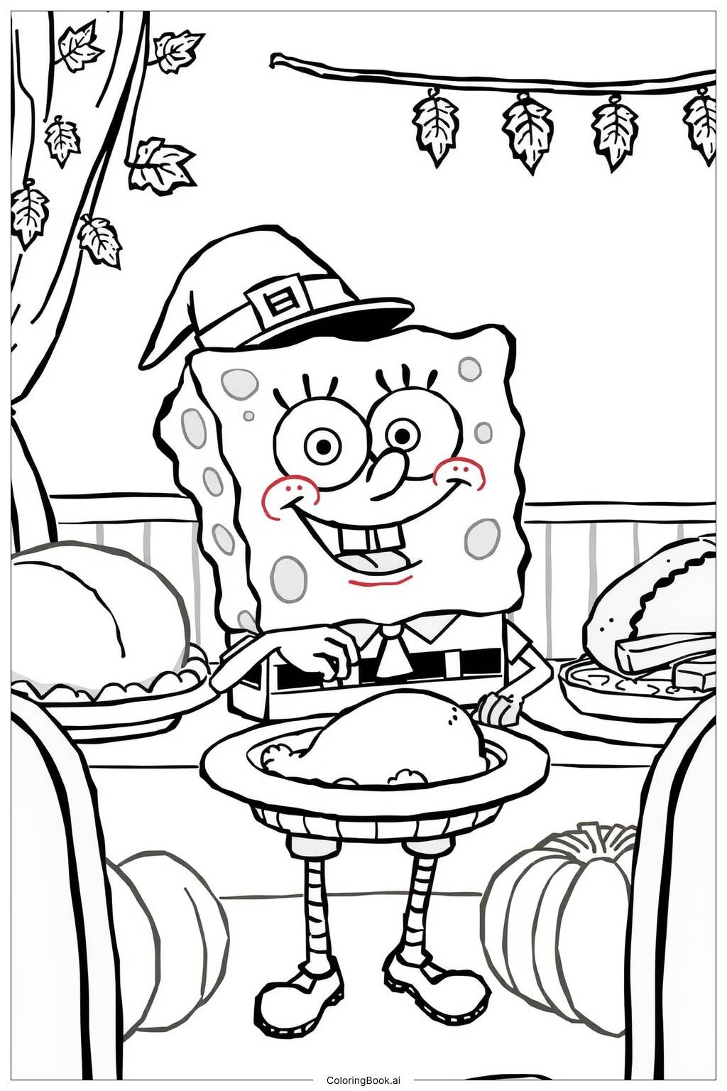 Spongebob Thanksgiving Feast Coloring Page Free PDF PNG Printable Spongebob Thanksgiving Feast Coloring Page Free PDF PNG Printable
