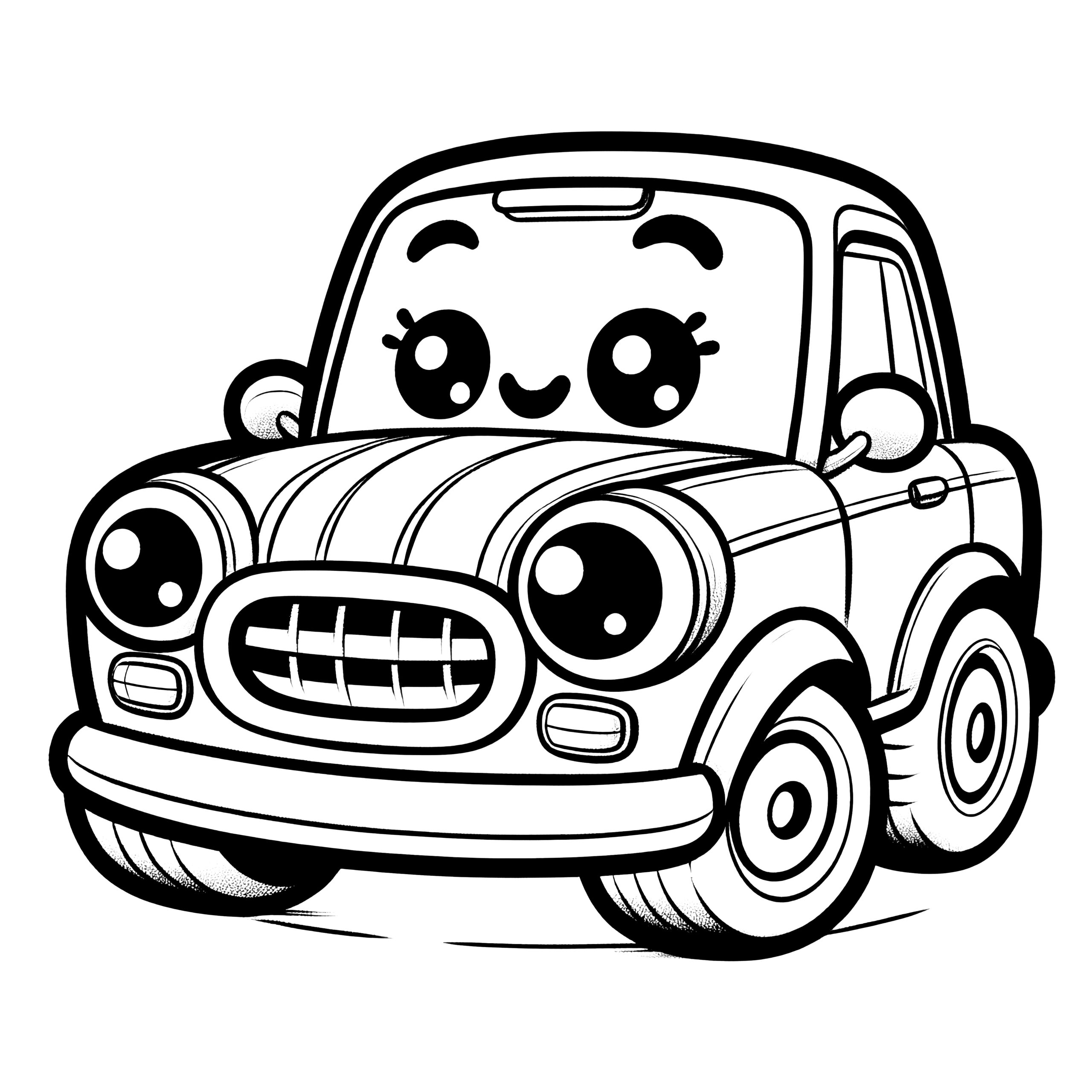 Sweet Little Car With A Face Simple Coloring Template For Children Free 