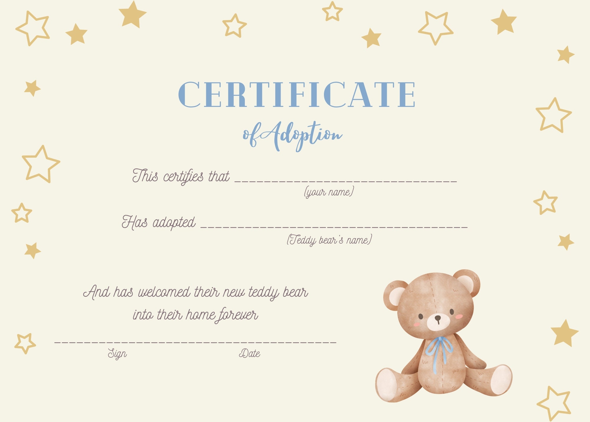 Teddy Bear Adoption Certificate Digital PRINTABLE Boys And Girls Party Decor Adopt A Bear Adopt A Teddy Certificate Etsy Teddy Bear Adoption Certificate Digital PRINTABLE Boys And Girls Party Decor Adopt A Bear Adopt A Teddy Certificate Etsy