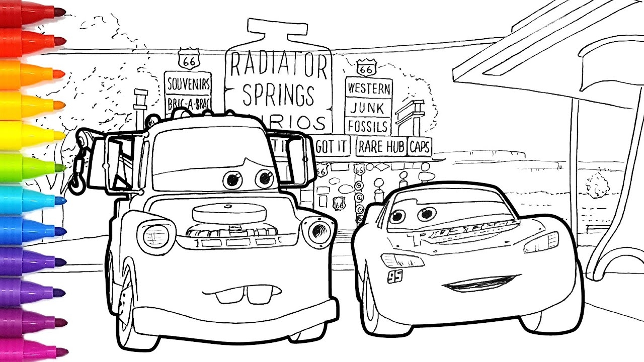 Tow Mater Lightning McQueen At Radiator Springs Curios Shop Drawing Coloring Fun Tim Tim TV YouTube Tow Mater Lightning McQueen At Radiator Springs Curios Shop Drawing Coloring Fun Tim Tim TV YouTube