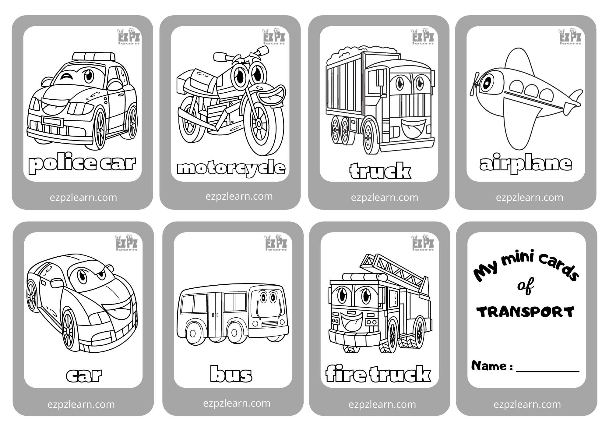 Transportation Mini Cards For Coloring Includes Free PDF Download Ezpzlearn Transportation Mini Cards For Coloring Includes Free PDF Download Ezpzlearn