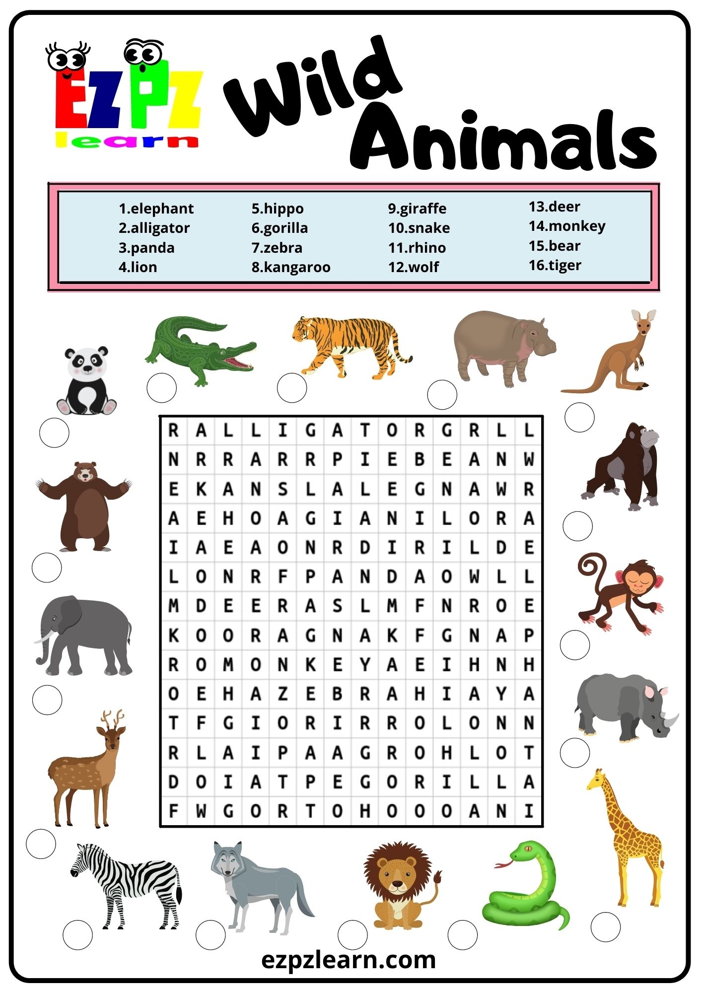 Wild Animals Word Search 2 Ezpzlearn Wild Animals Word Search 2 Ezpzlearn