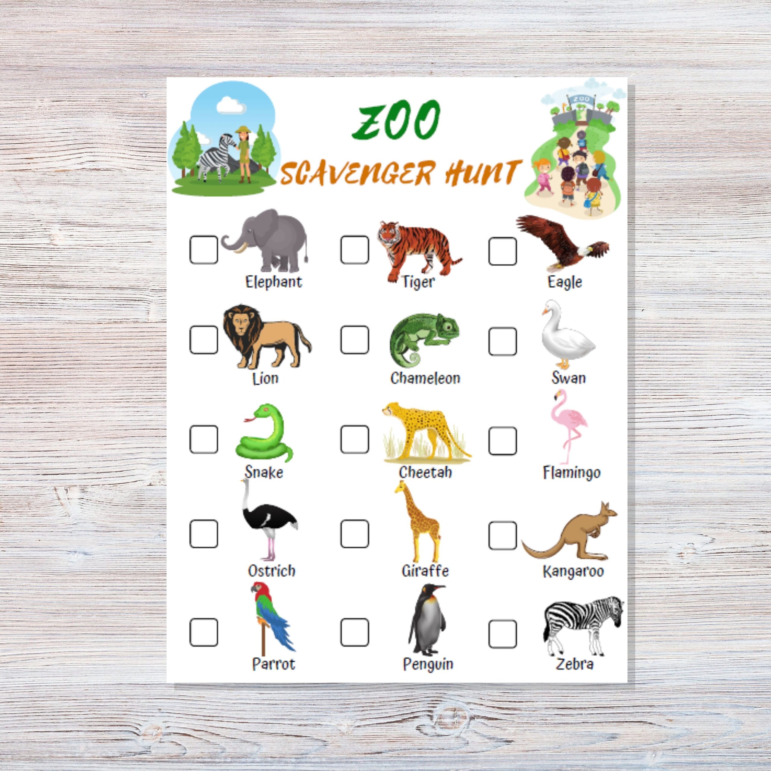 Zoo Scavenger Hunt Printable Wild Animals Scavenger Hunt Outdoors Scavenger Hunt Scavenger For Kids Games For Kids Etsy