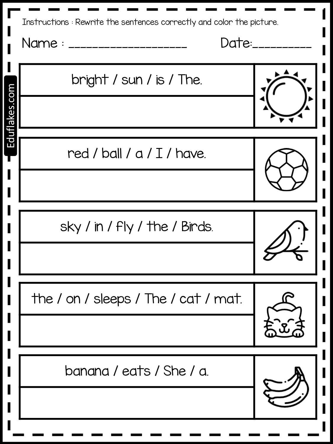 sentence building worksheets