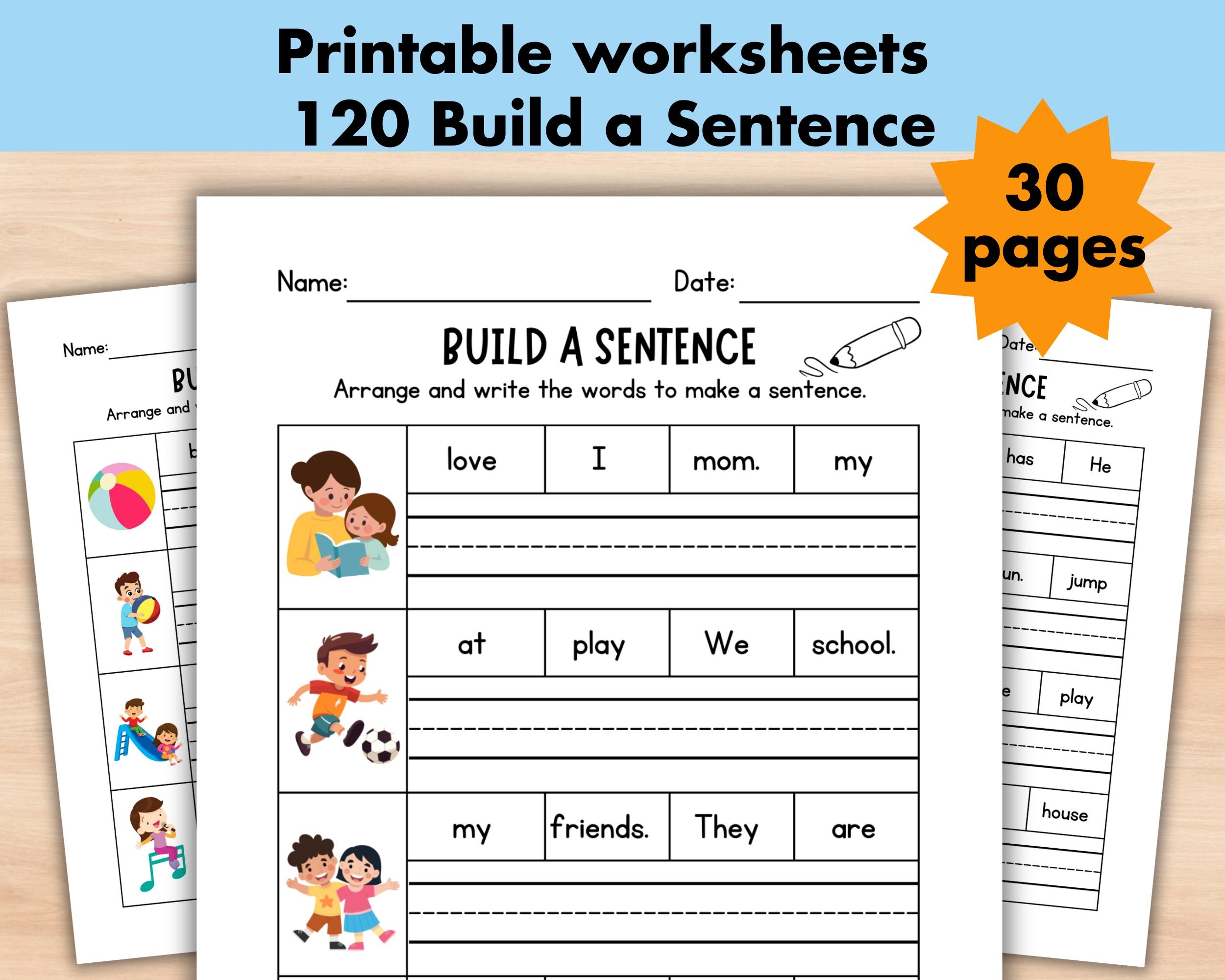 120 Build The Sentence Worksheets Printable Sentences Writing Practice Activity Kindergarten 1st 2nd Grade ELA Worksheet English Practice Etsy