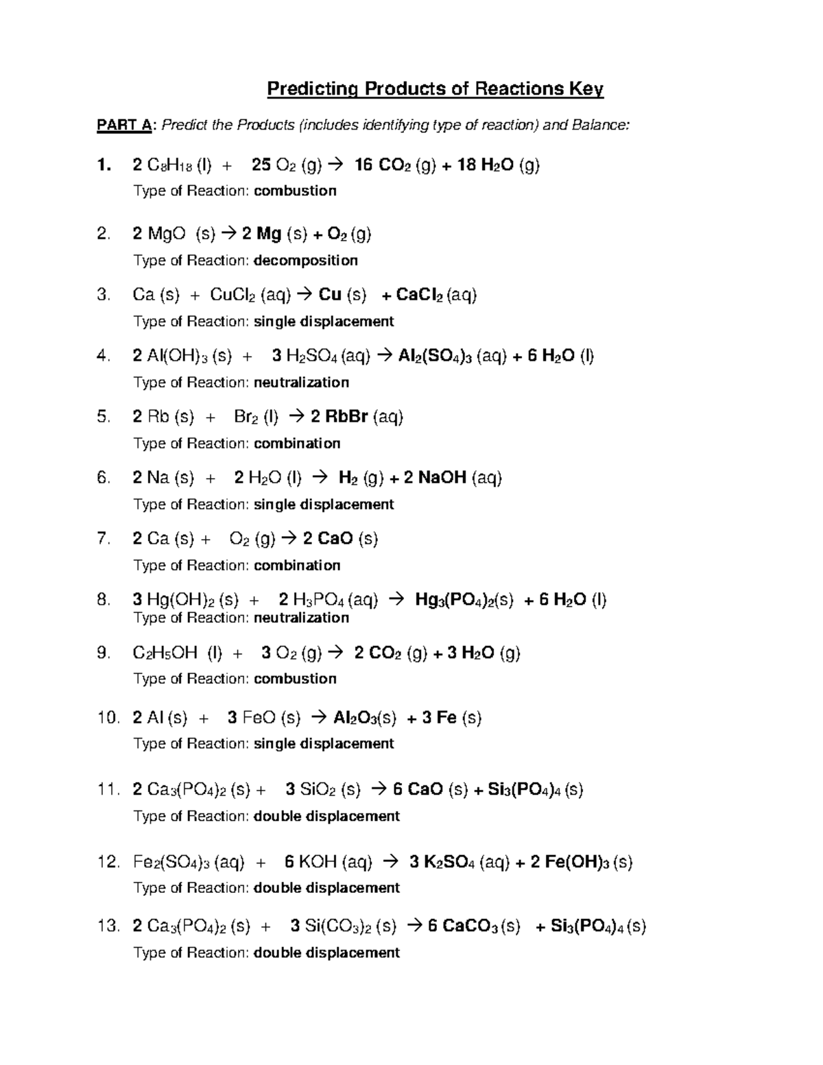 141 Predicting Products Of Reactions Key Predicting Products Of Reactions Key PART A Predict The Studocu 141 Predicting Products Of Reactions Key Predicting Products Of Reactions Key PART A Predict The Studocu