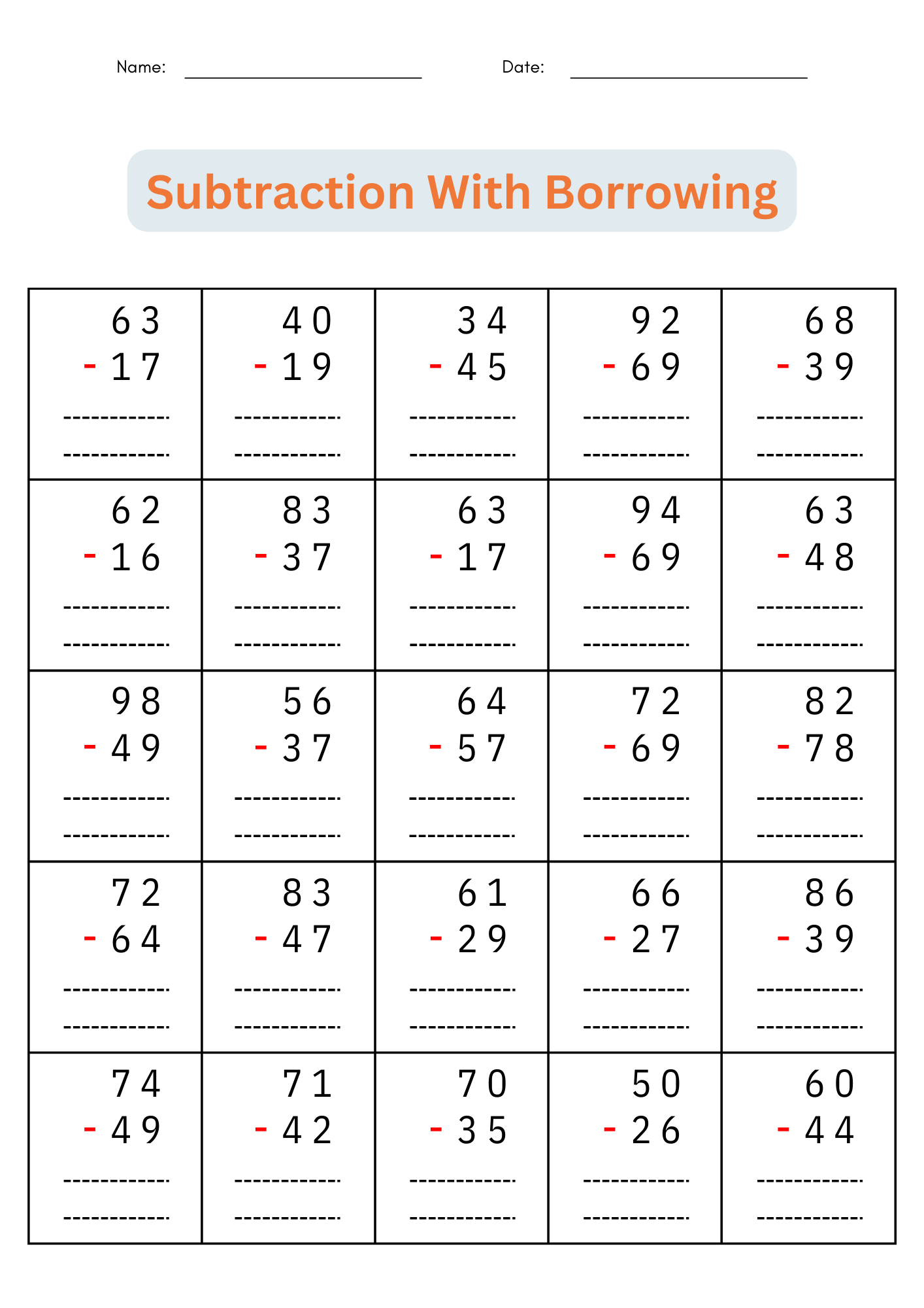 2 Digit Subtraction With Regrouping Number Math Worksheets For Grade 1 2 3 Made By Teachers 2 Digit Subtraction With Regrouping Number Math Worksheets For Grade 1 2 3 Made By Teachers