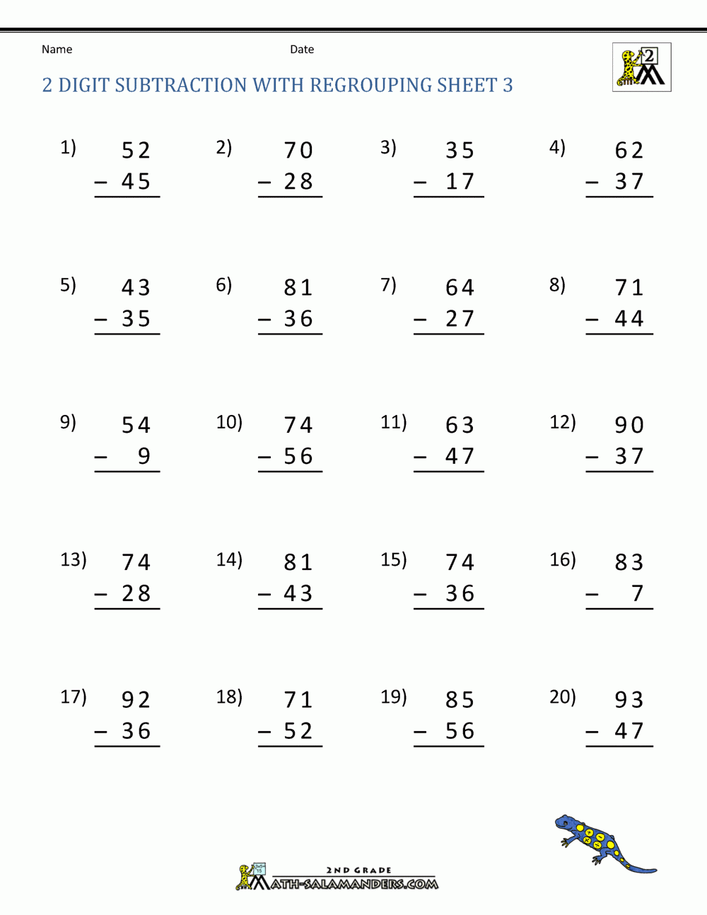 2 Digit Subtraction With Regrouping Worksheets 2 Digit Subtraction With Regrouping Worksheets