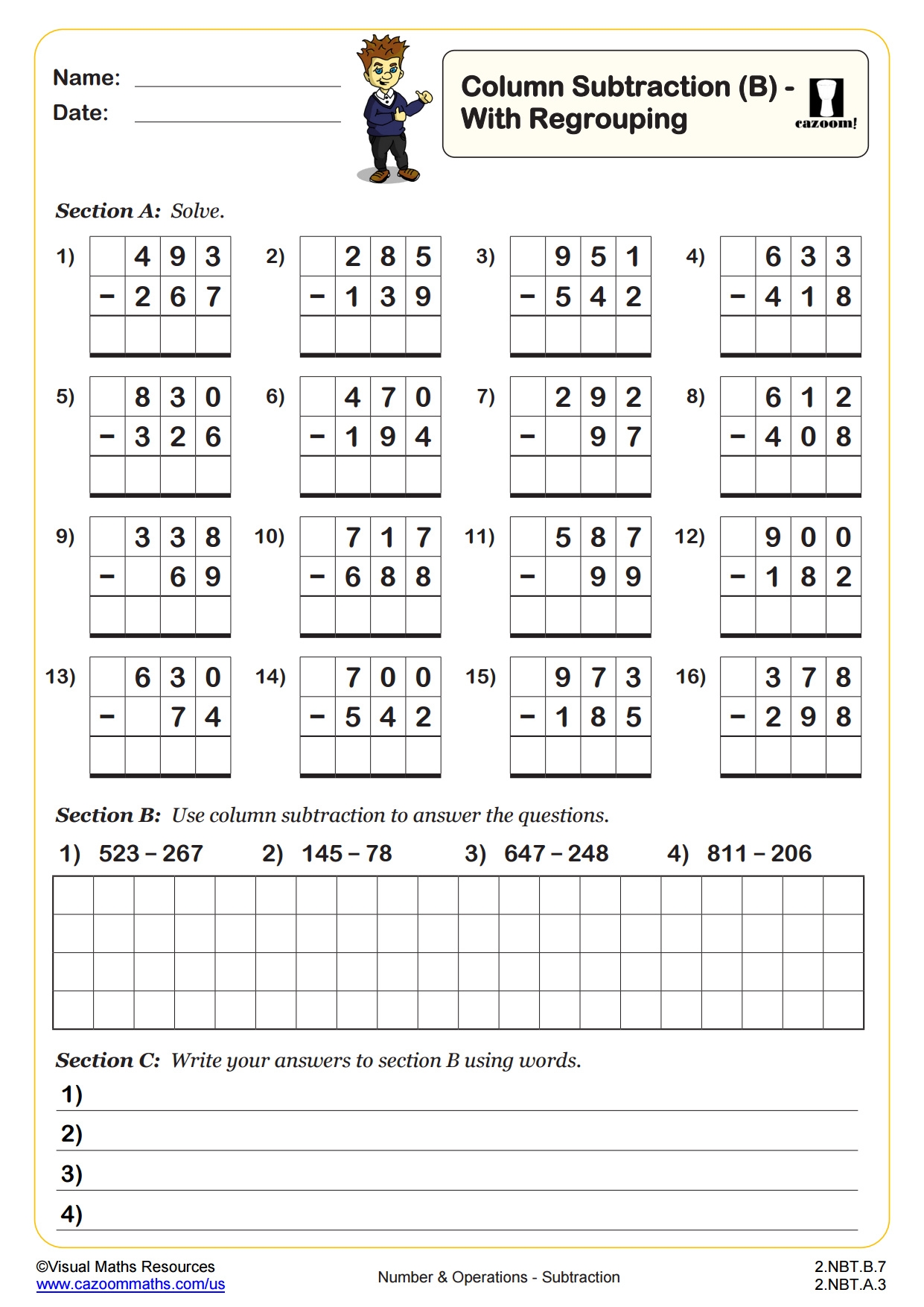 3rd grade subtraction worksheets