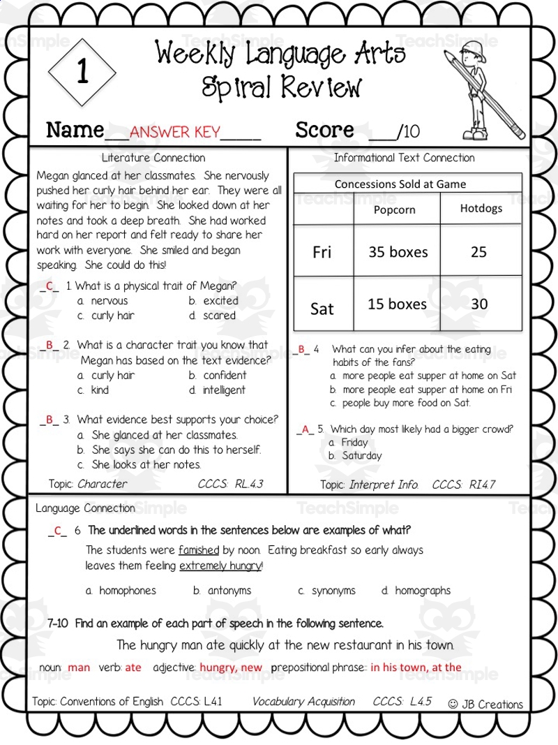 4th grade ela worksheets