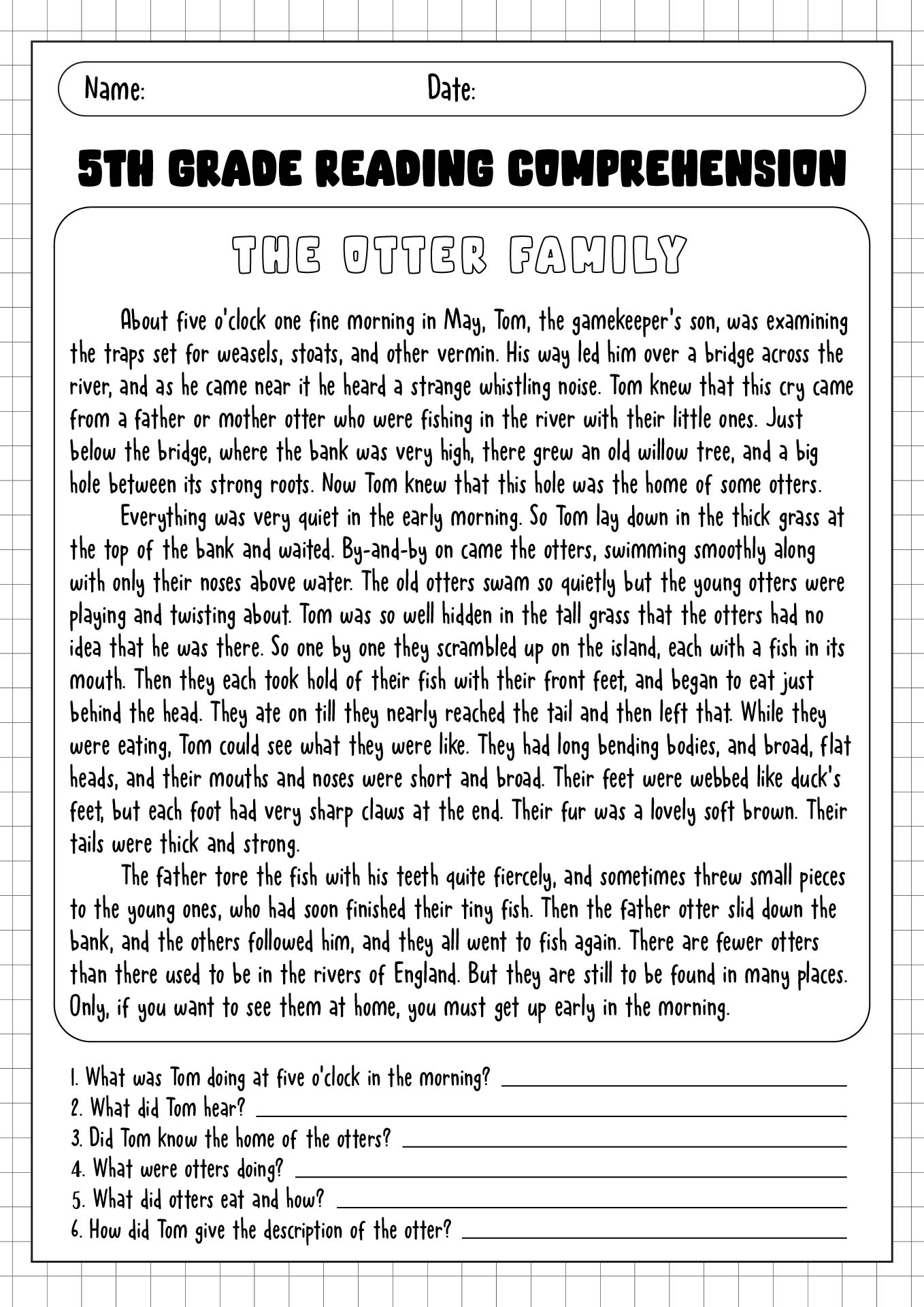 5th Grade Reading Comprehension Passages 5th Grade Reading Comprehension Passages