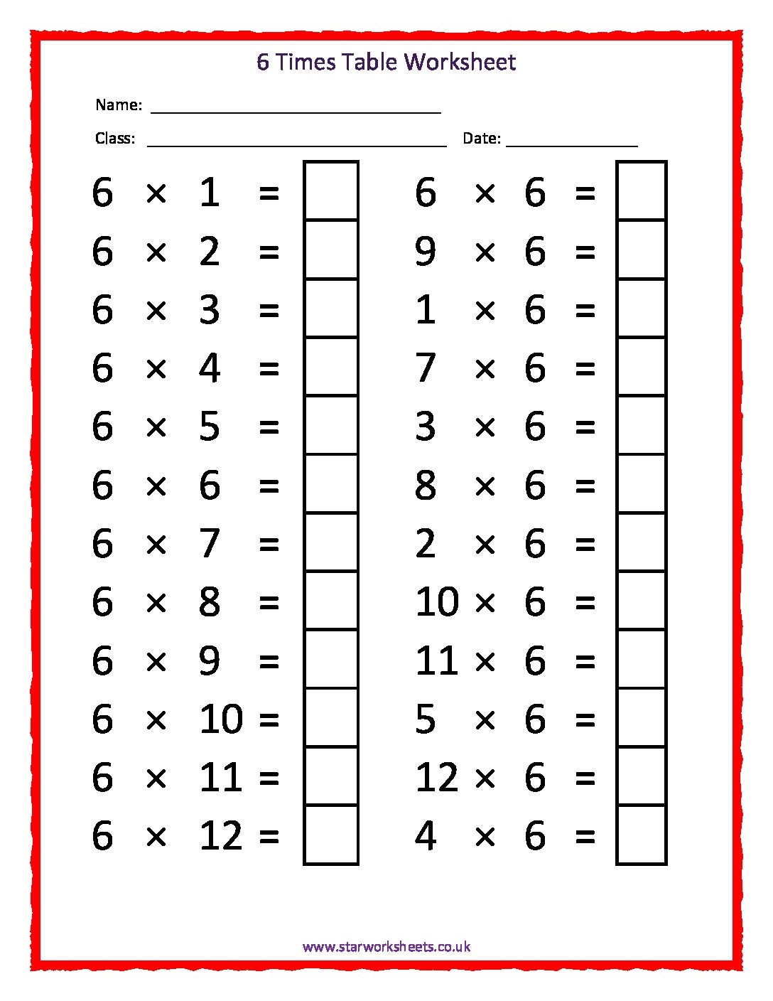 6 Times Tables Worksheet Star Worksheets 6 Times Tables Worksheet Star Worksheets