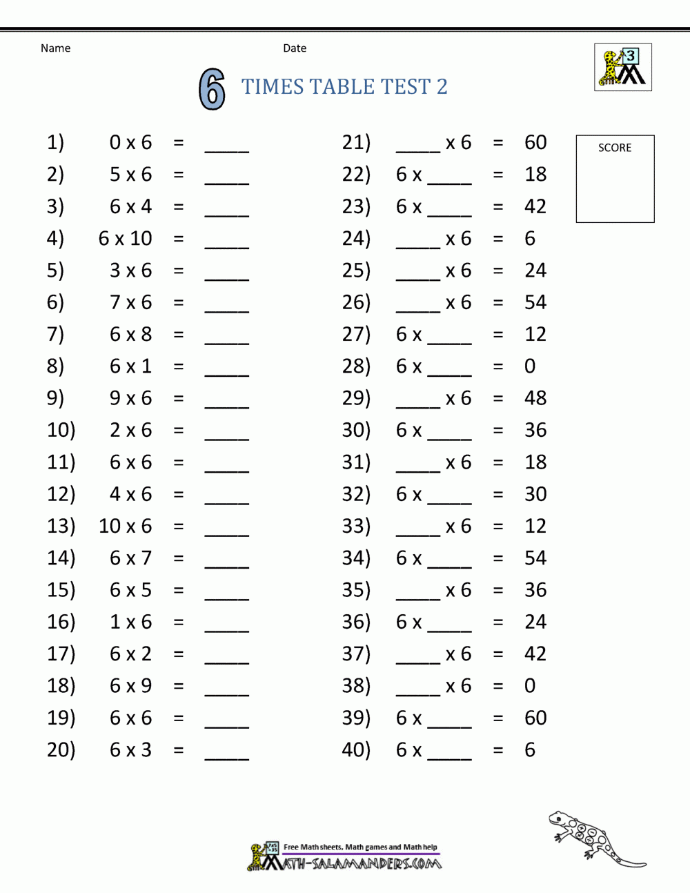 6 Times Tables Worksheets 6 Times Tables Worksheets