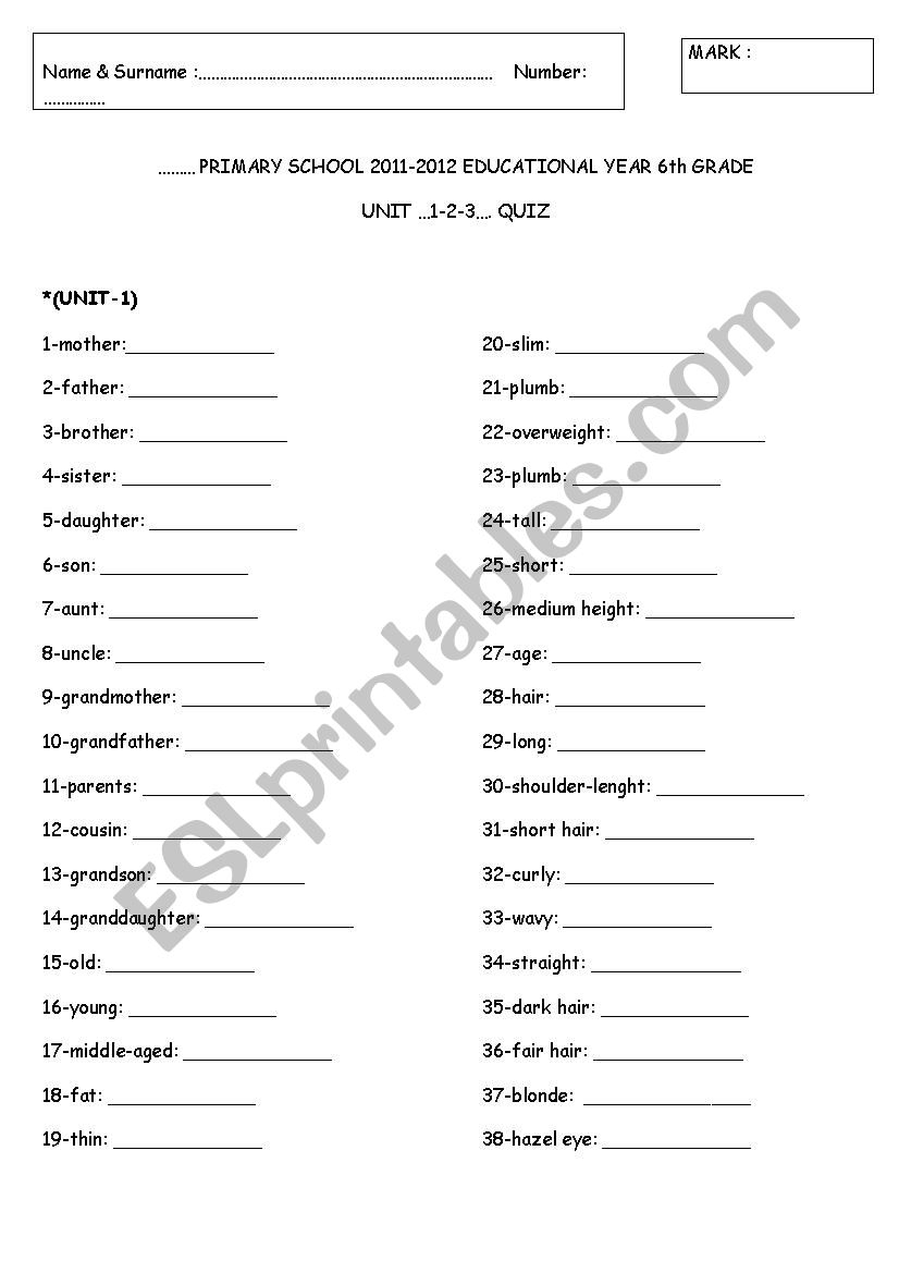 6th Grade Unit 1 2 3 Vocabulary ESL Worksheet By Sadeceseda 6th Grade Unit 1 2 3 Vocabulary ESL Worksheet By Sadeceseda