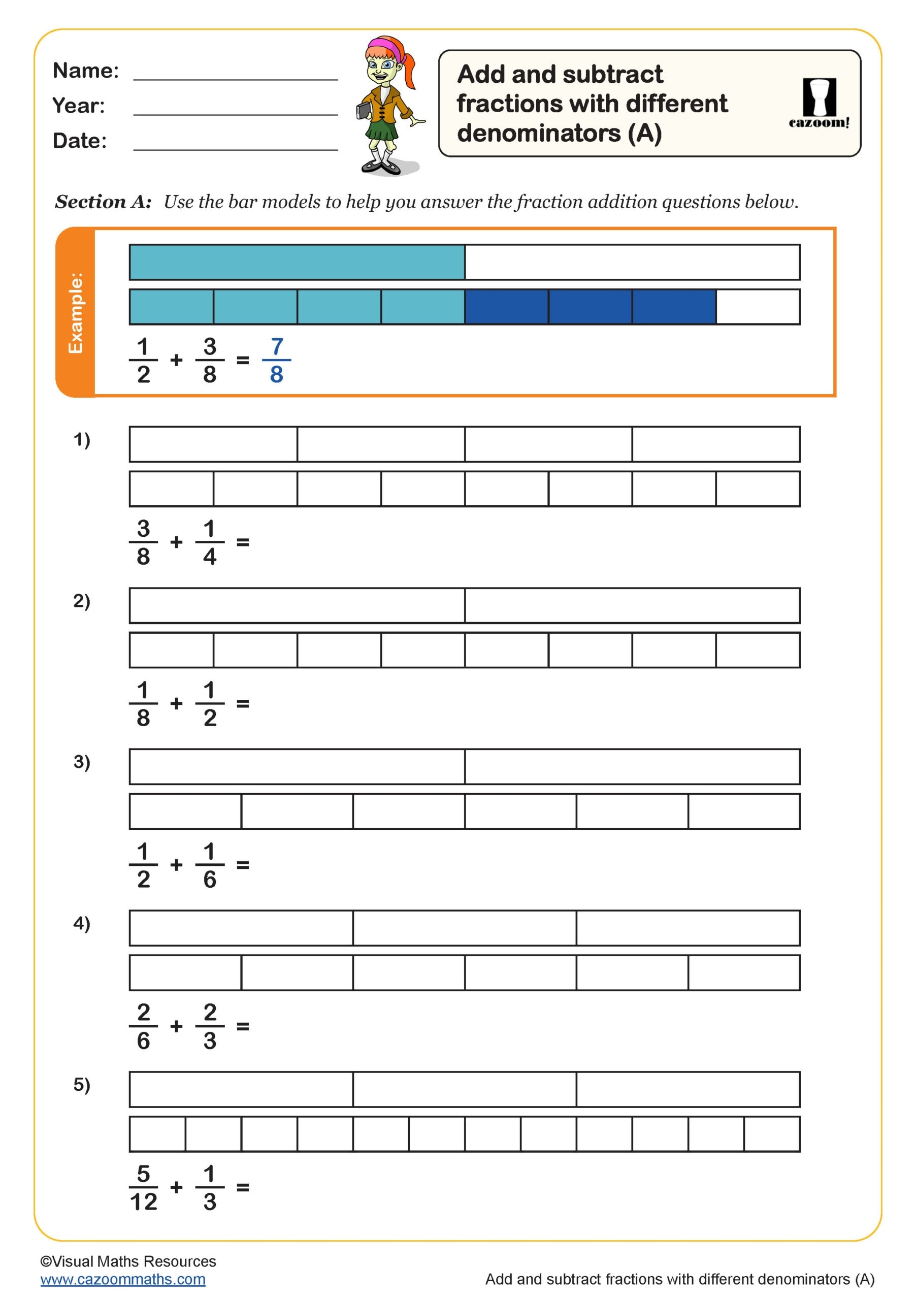 Add And Subtract Fractions With Different Denominators A Worksheet PDF Printable Number Worksheets Add And Subtract Fractions With Different Denominators A Worksheet PDF Printable Number Worksheets