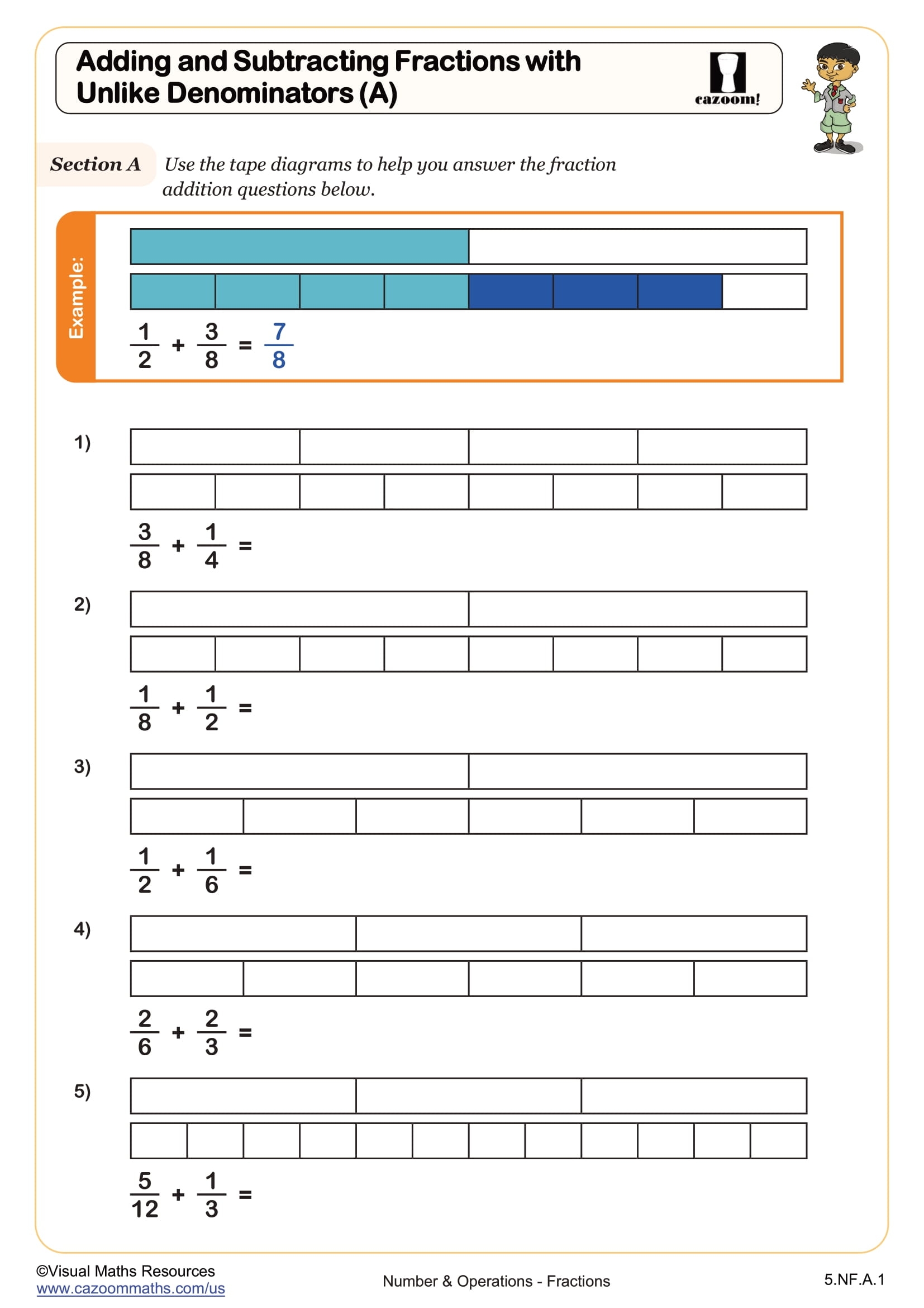 adding fractions with unlike denominators worksheet adding fractions with unlike denominators worksheet