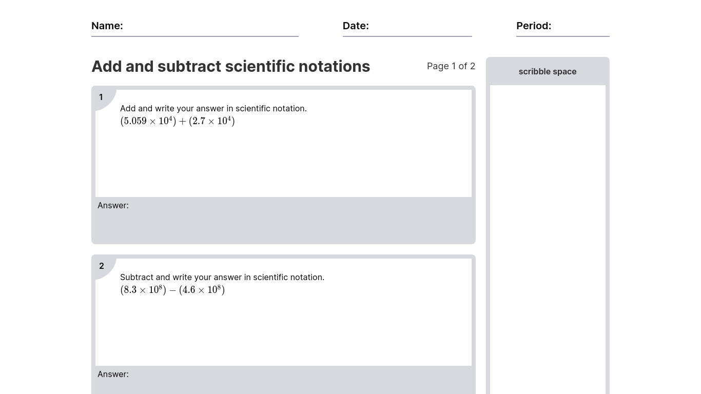 adding and subtracting scientific notation worksheet adding and subtracting scientific notation worksheet