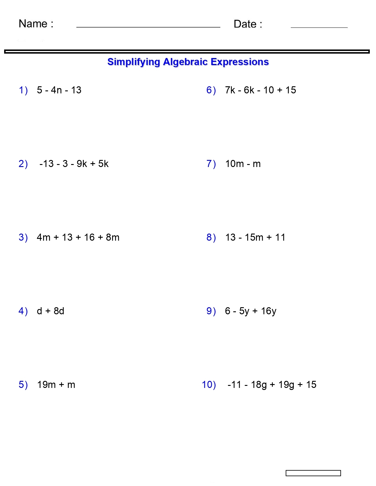 Algebraic Expressions Worksheets Simplifying Variables Worksheets 2 3 4Terms Made By Teachers Algebraic Expressions Worksheets Simplifying Variables Worksheets 2 3 4Terms Made By Teachers