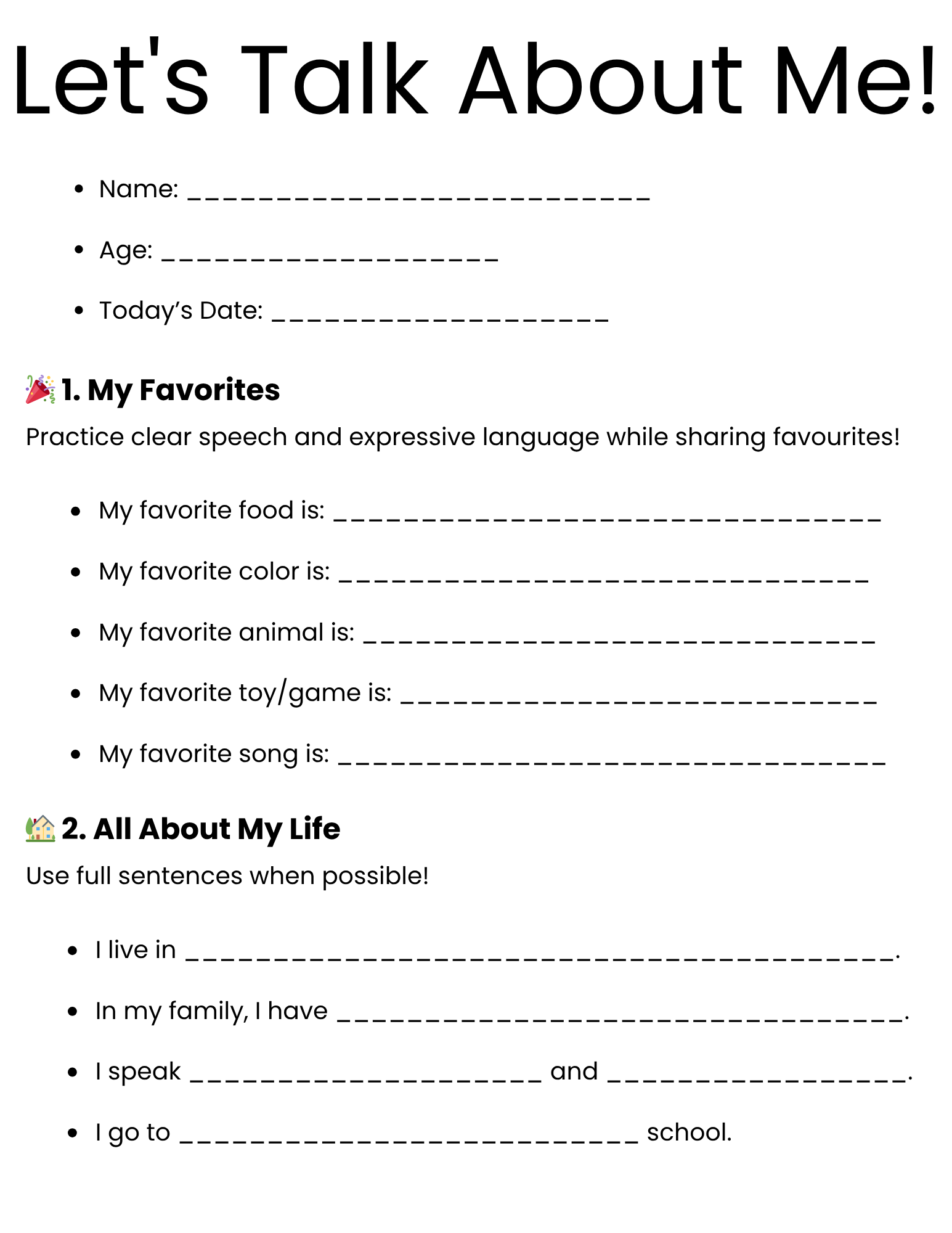 All About Me Therapy Worksheet Made By Teachers All About Me Therapy Worksheet Made By Teachers