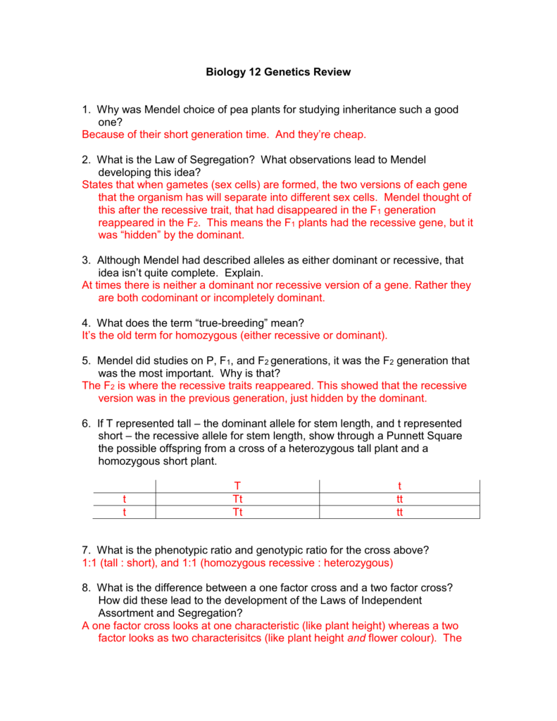 Biology 12 Genetics Review Mendel s Laws Inheritance