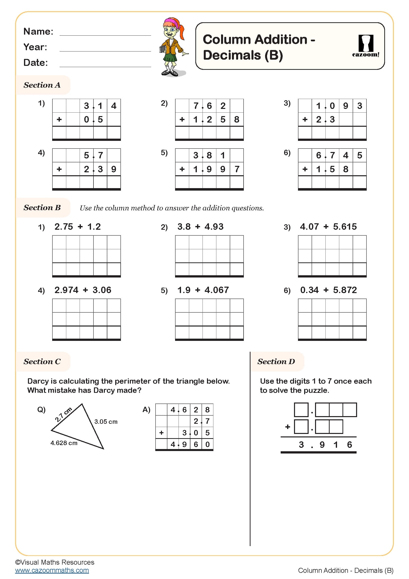 Column Addition Decimals A Worksheet Fun And Engaging Year 5 PDF Worksheets Column Addition Decimals A Worksheet Fun And Engaging Year 5 PDF Worksheets