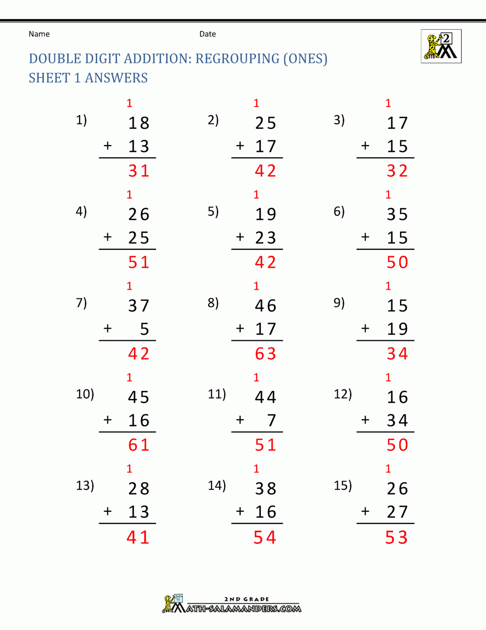 Double Digit Addition With Regrouping Double Digit Addition With Regrouping