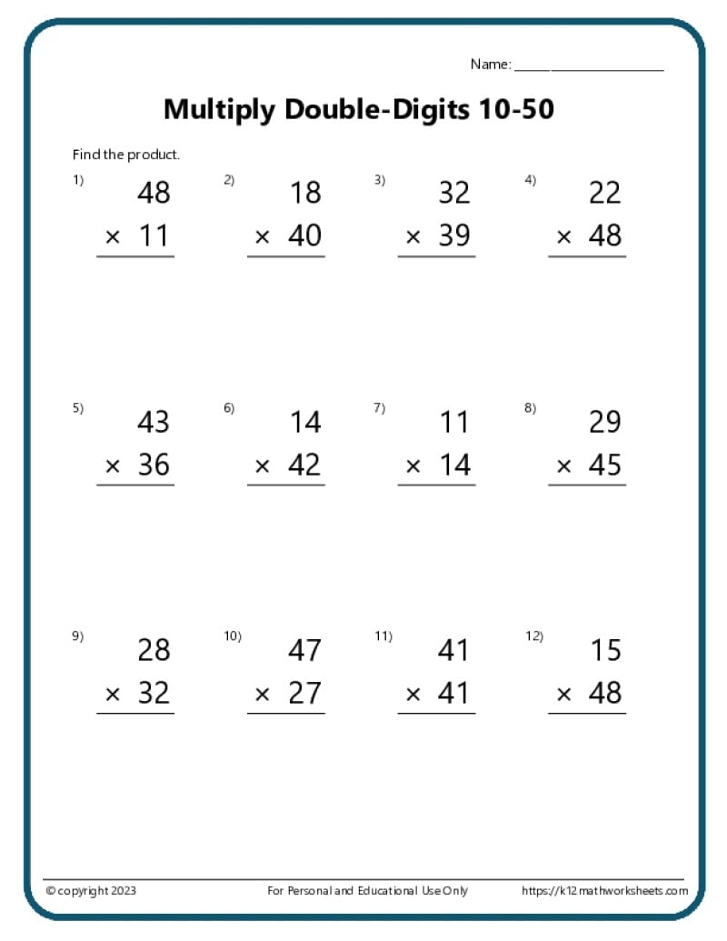 Double Digit Multiplication Worksheets Double Digit Multiplication Worksheets