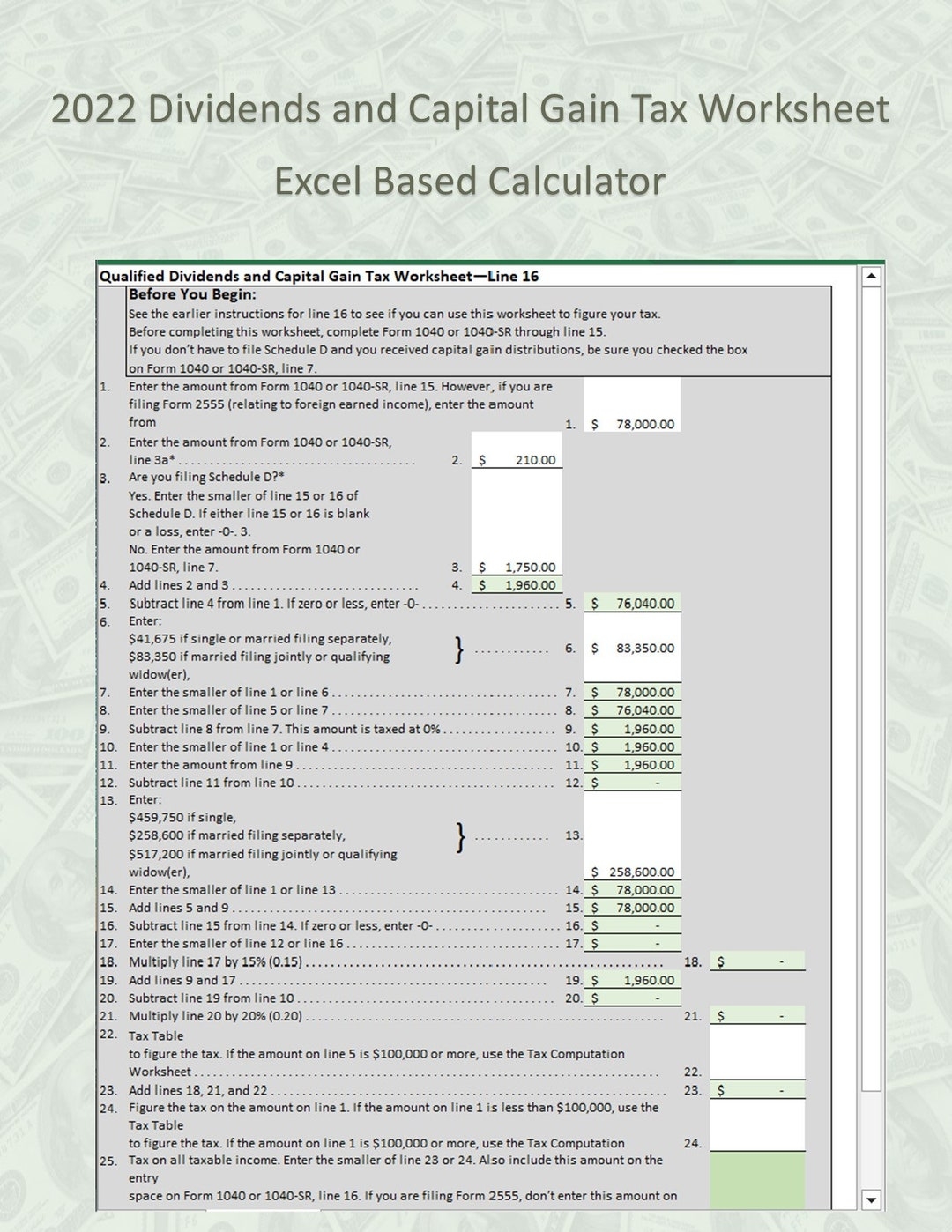 Easy Calculator For 2022 Qualified Dividends And Capital Gain Tax Arbeitsblatt Excel 2016 Enth lt Auch Steuerberechnungsblatt Etsy de Easy Calculator For 2022 Qualified Dividends And Capital Gain Tax Arbeitsblatt Excel 2016 Enth lt Auch Steuerberechnungsblatt Etsy de