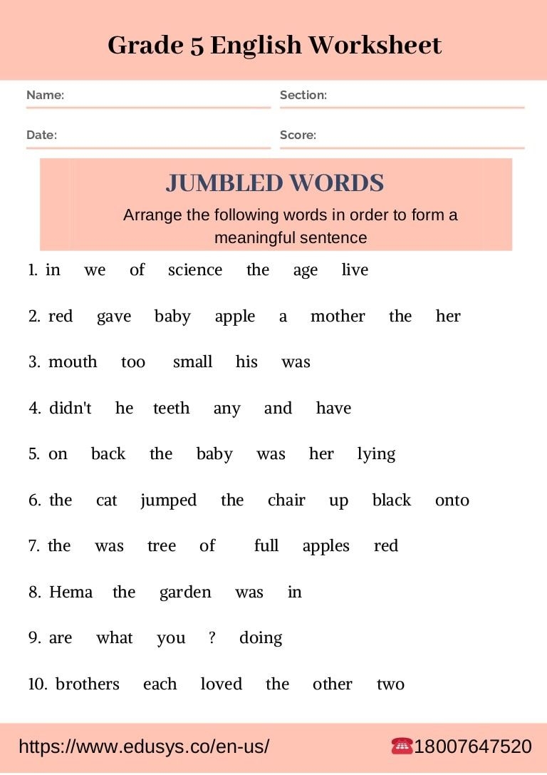 English Grammar Worksheet For 5th Grade Students English Grammar Worksheet For 5th Grade Students