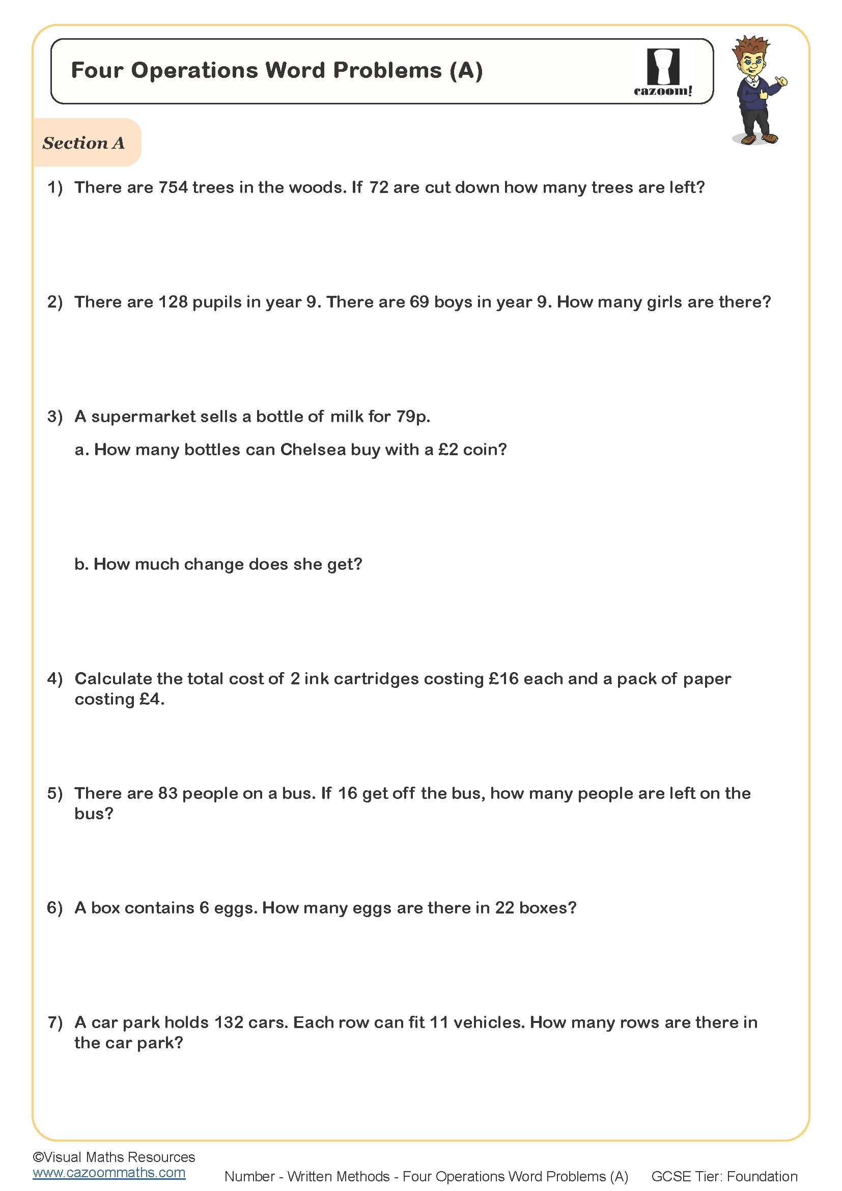 Four Operations Word Problems A Worksheet Cazoom Maths Worksheets Four Operations Word Problems A Worksheet Cazoom Maths Worksheets