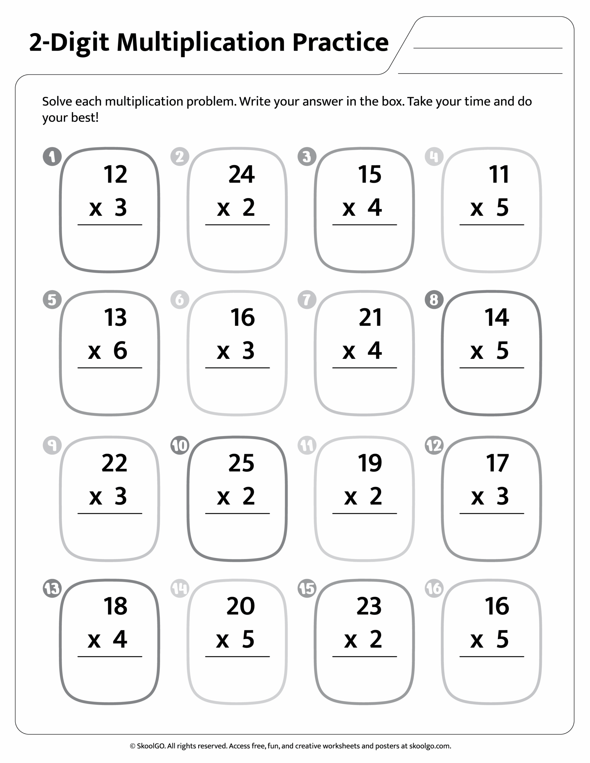 Free 2 Digit Multiplication Worksheet For Grades 2 4 Free 2 Digit Multiplication Worksheet For Grades 2 4