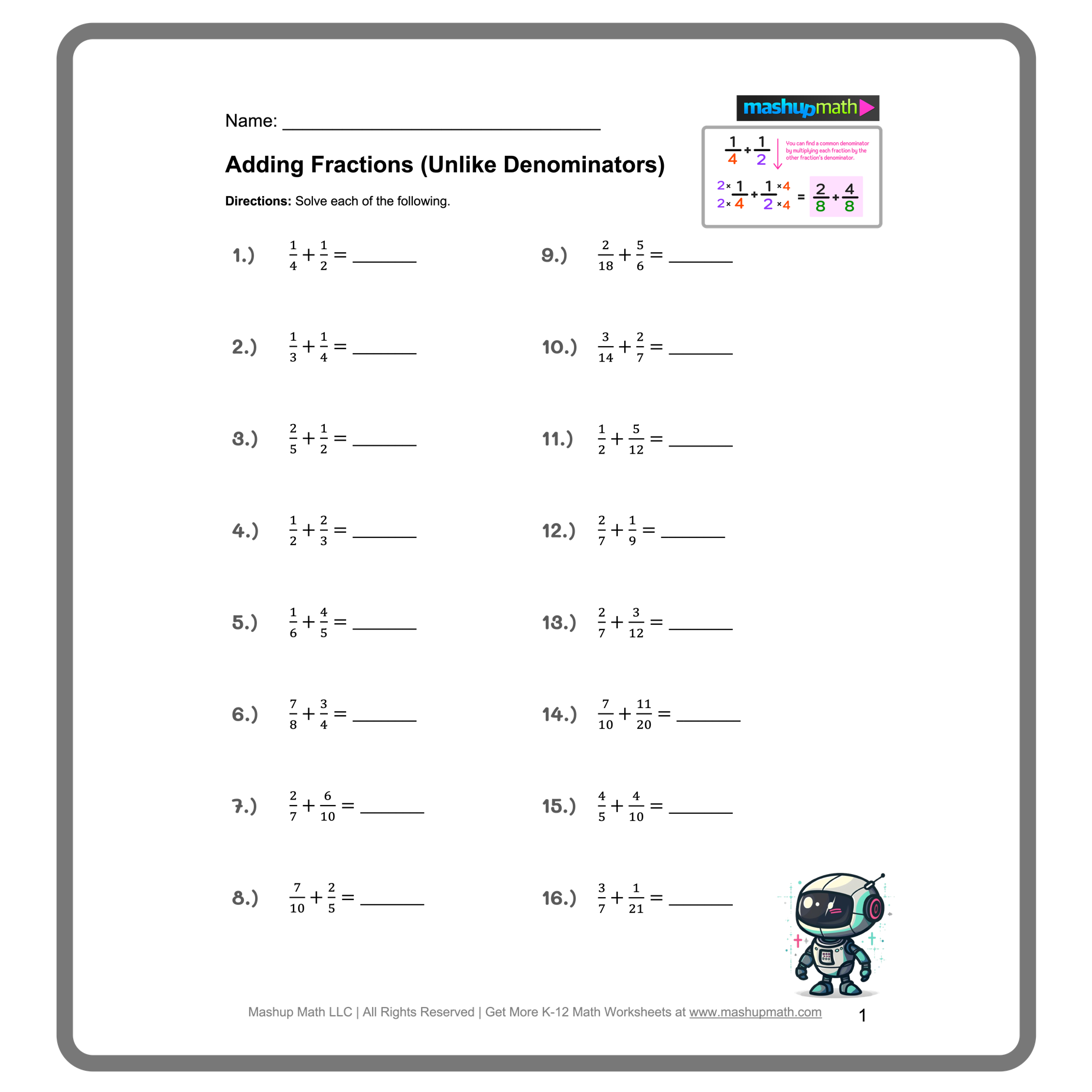 subtracting fractions with unlike denominators worksheets subtracting fractions with unlike denominators worksheets