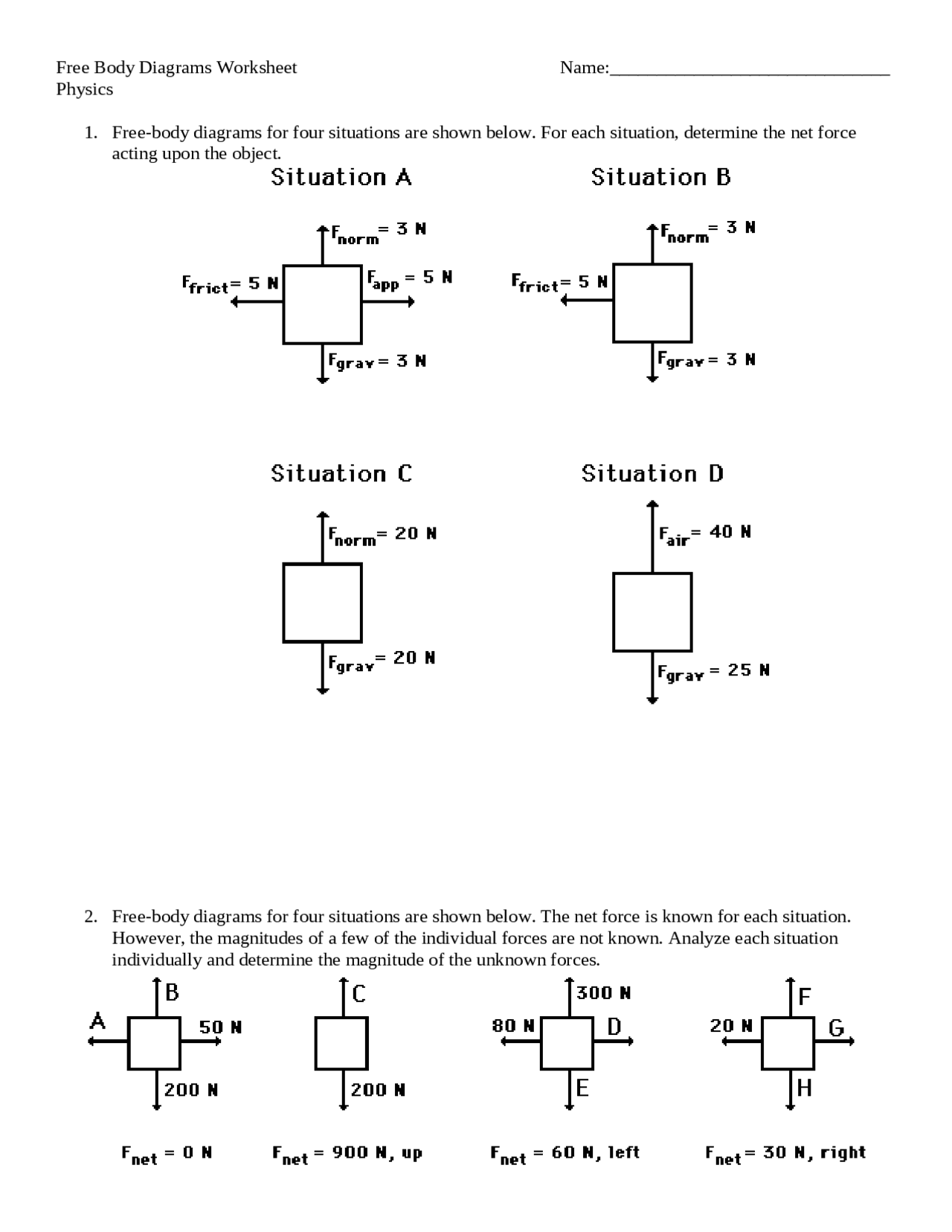 Free Body Diagrams Worksheet Determining Net And Individual Forces In Physics Scenarios Study Notes Physics Docsity Free Body Diagrams Worksheet Determining Net And Individual Forces In Physics Scenarios Study Notes Physics Docsity
