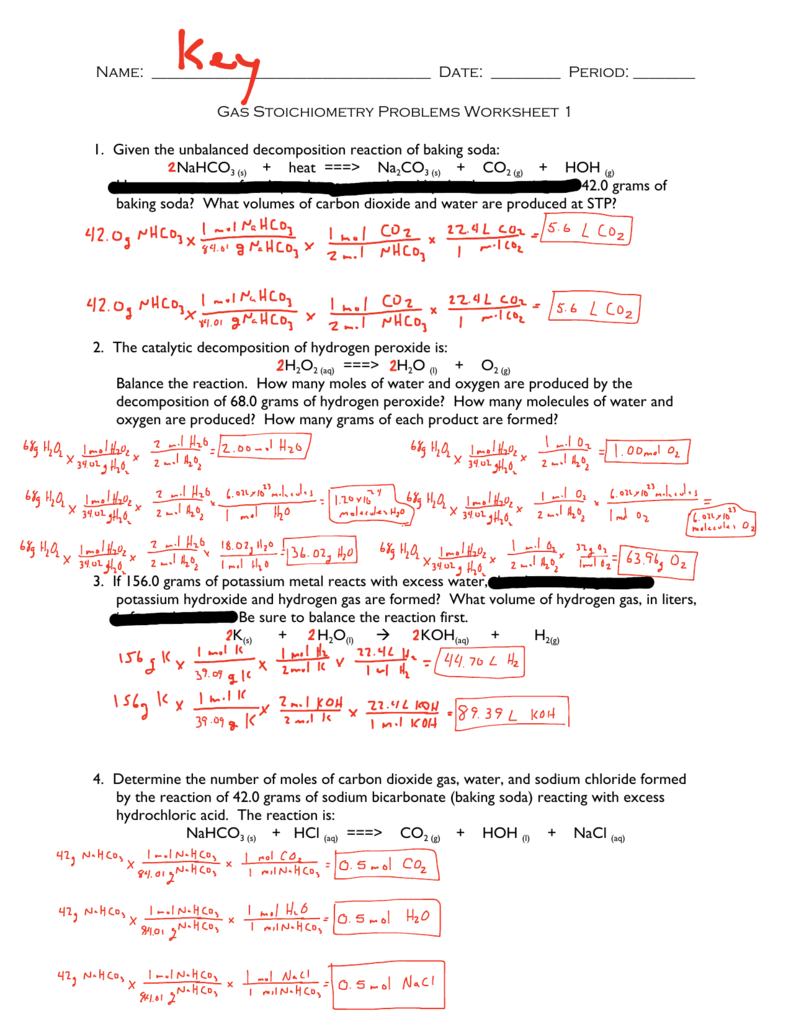 stoichiometry worksheet answers