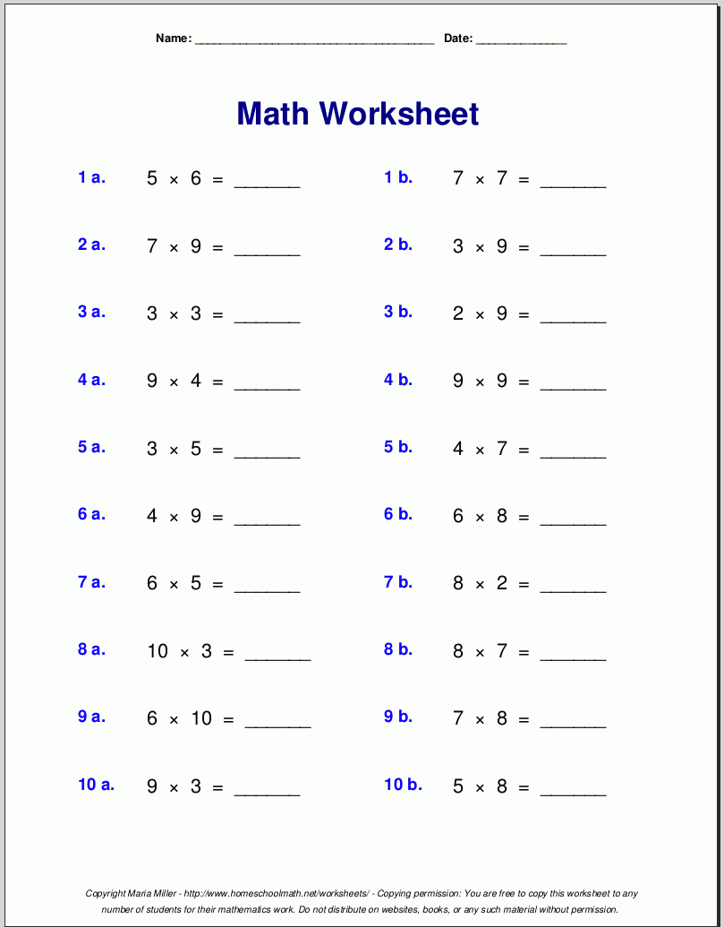 multiplication worksheets for 6th graders