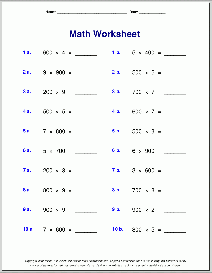 Grade 4 Multiplication Worksheets Grade 4 Multiplication Worksheets