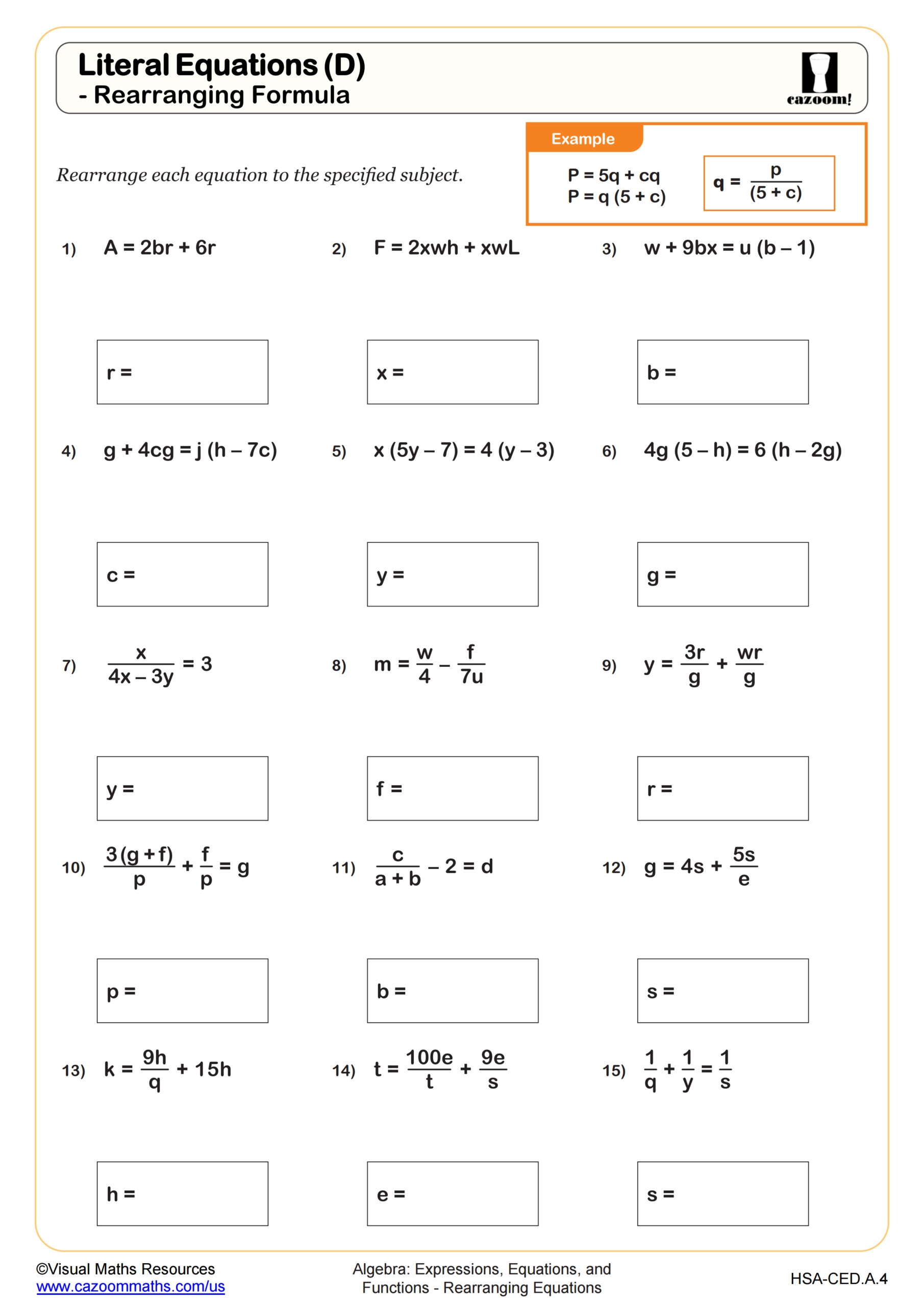 solving literal equations worksheet solving literal equations worksheet