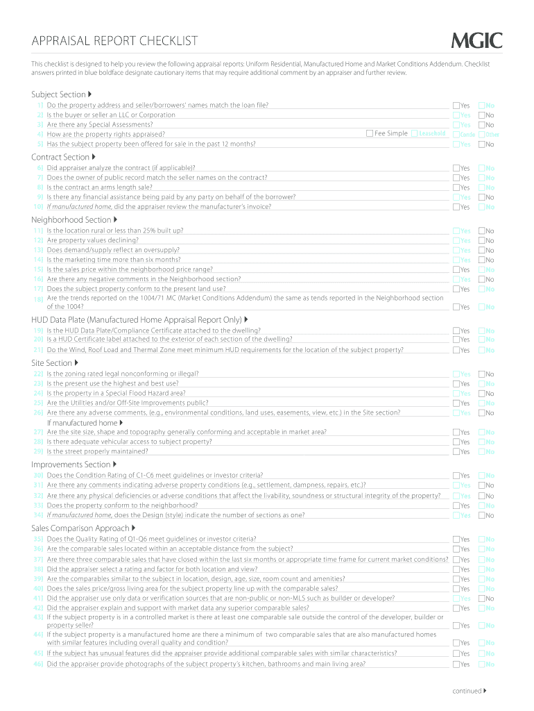 Mgic Appraisal Checklist Fill Out Sign Online DocHub