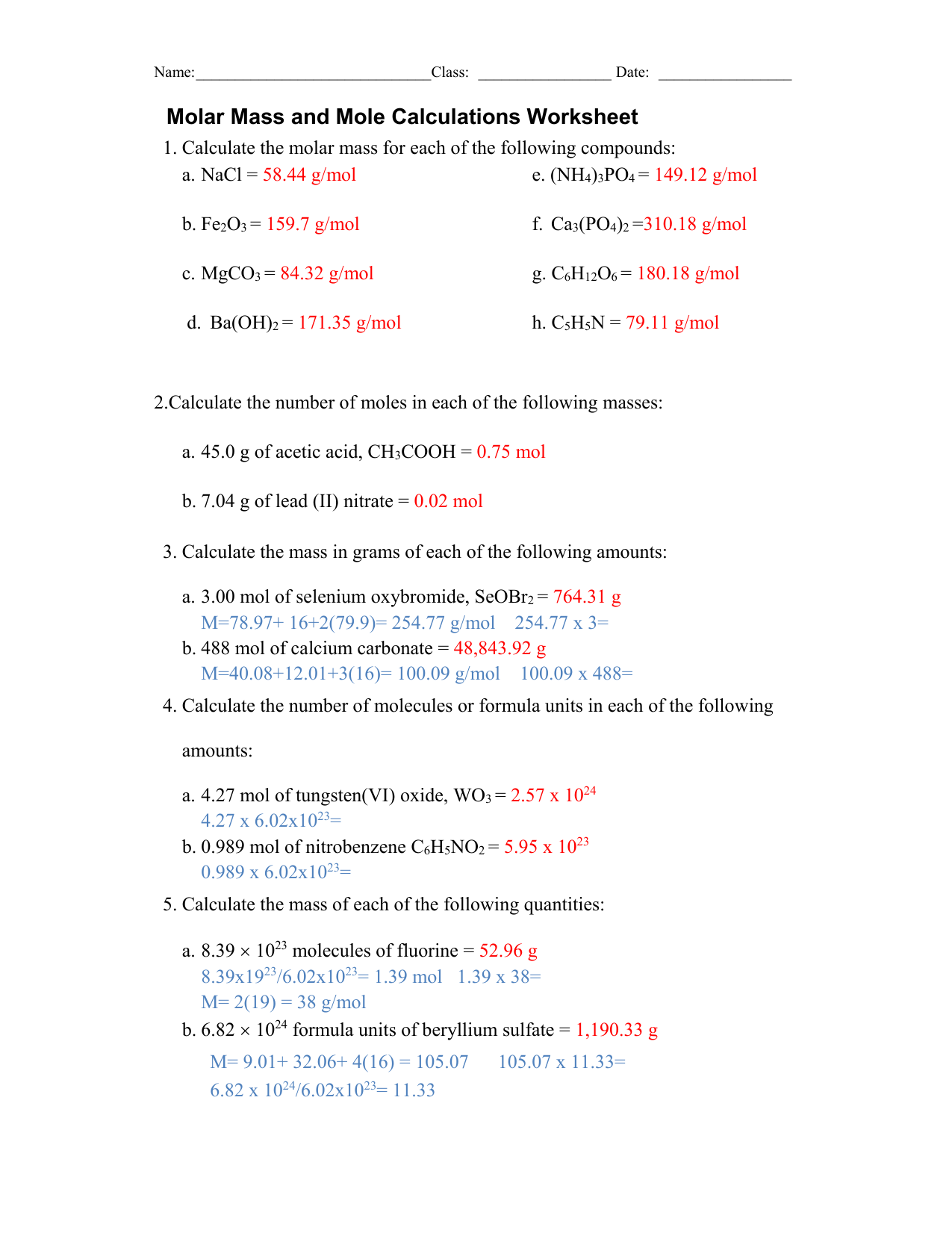 mole calculation worksheet mole calculation worksheet