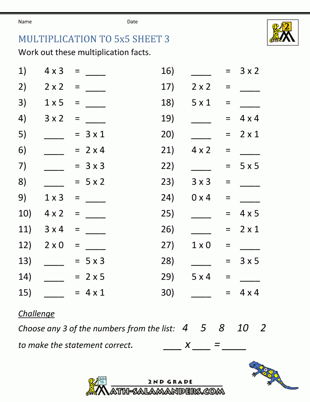 Multiplication Practice Worksheets To 5x5 Multiplication Practice Worksheets To 5x5