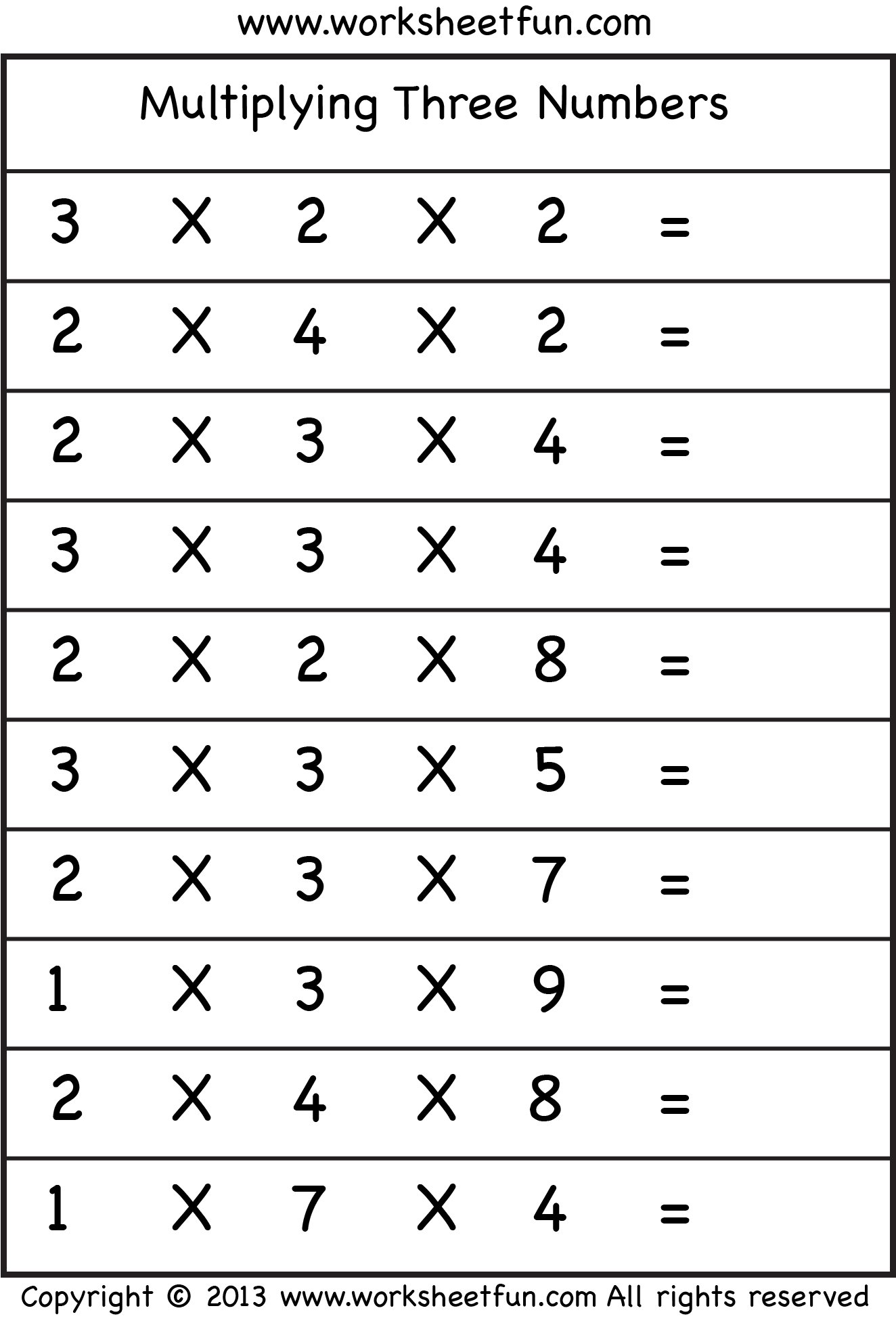 Multiplying 3 Numbers Three Worksheets FREE Printable Worksheets Worksheetfun Multiplying 3 Numbers Three Worksheets FREE Printable Worksheets Worksheetfun