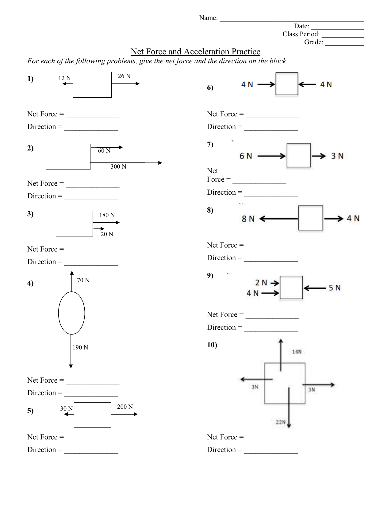 Net Force And Acceleration Practice Worksheet Net Force And Acceleration Practice Worksheet