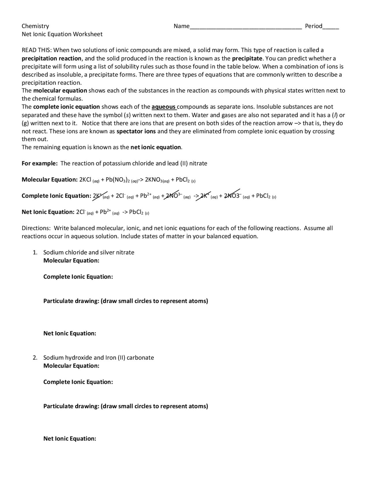 net ionic equation worksheet net ionic equation worksheet