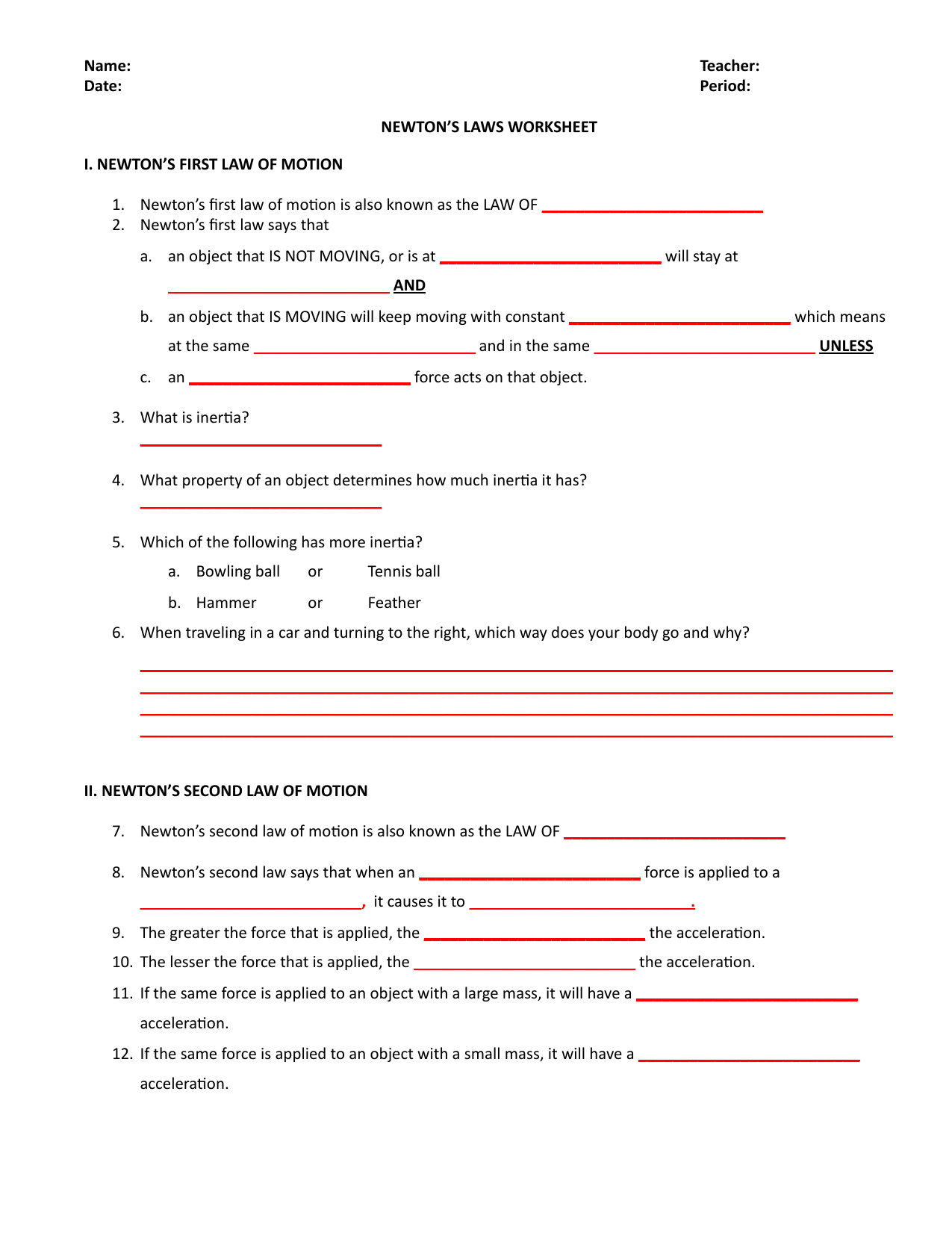 Newton s Laws Worksheet Physics Practice Newton s Laws Worksheet Physics Practice