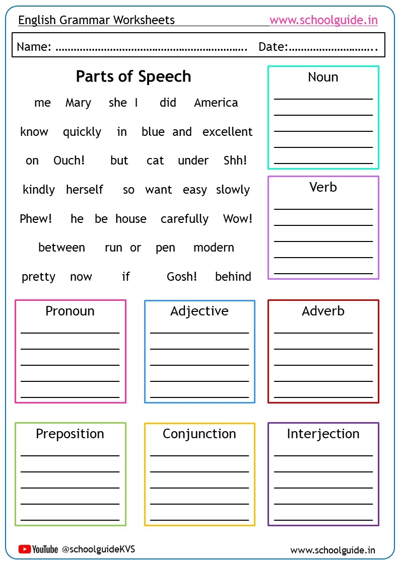 Parts Of Speech Worksheets Parts Of Speech Worksheets