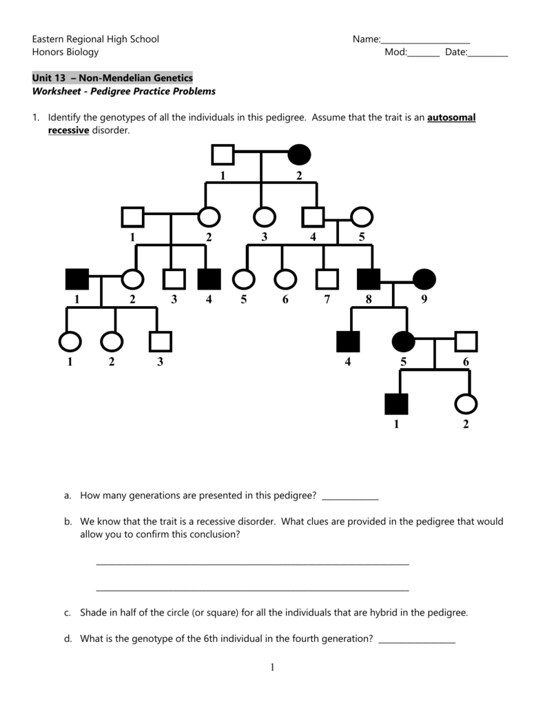 Pedigree Practice Problems Non Mendelian Genetics Worksheet Pedigree Practice Problems Non Mendelian Genetics Worksheet